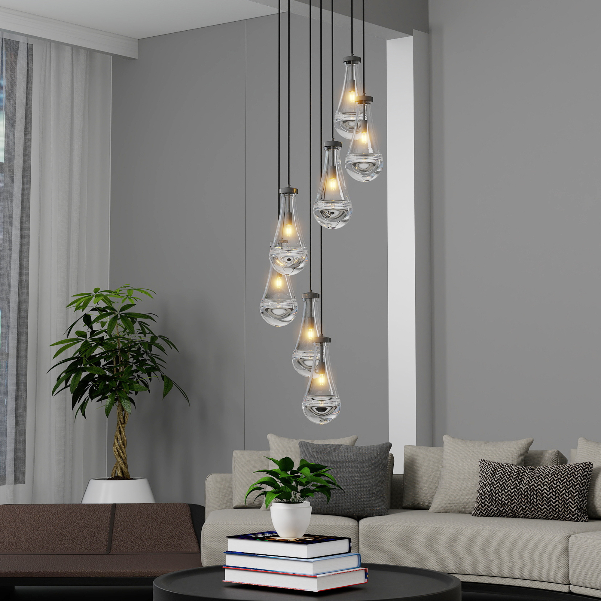 7 Light Dining Room Pendant Light, Large Chandelier Adjustable Hanging Line, Black Living Room Pendant Light, Foyer Chandelier, Stairwell Pendant Lights, Bedroom Chandeliers - Image 3