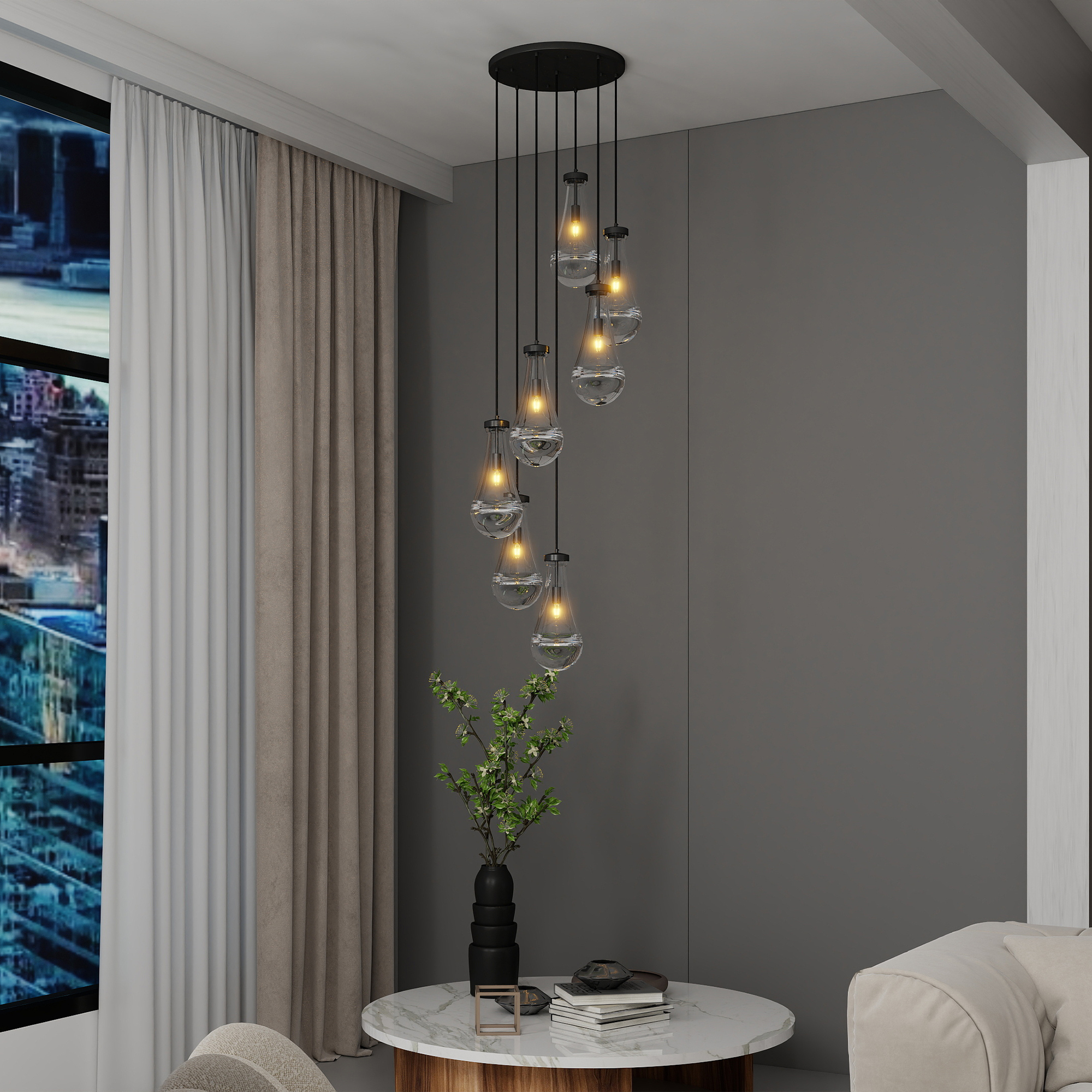 7 Light Dining Room Pendant Light, Large Chandelier Adjustable Hanging Line, Black Living Room Pendant Light, Foyer Chandelier, Stairwell Pendant Lights, Bedroom Chandeliers - Image 4