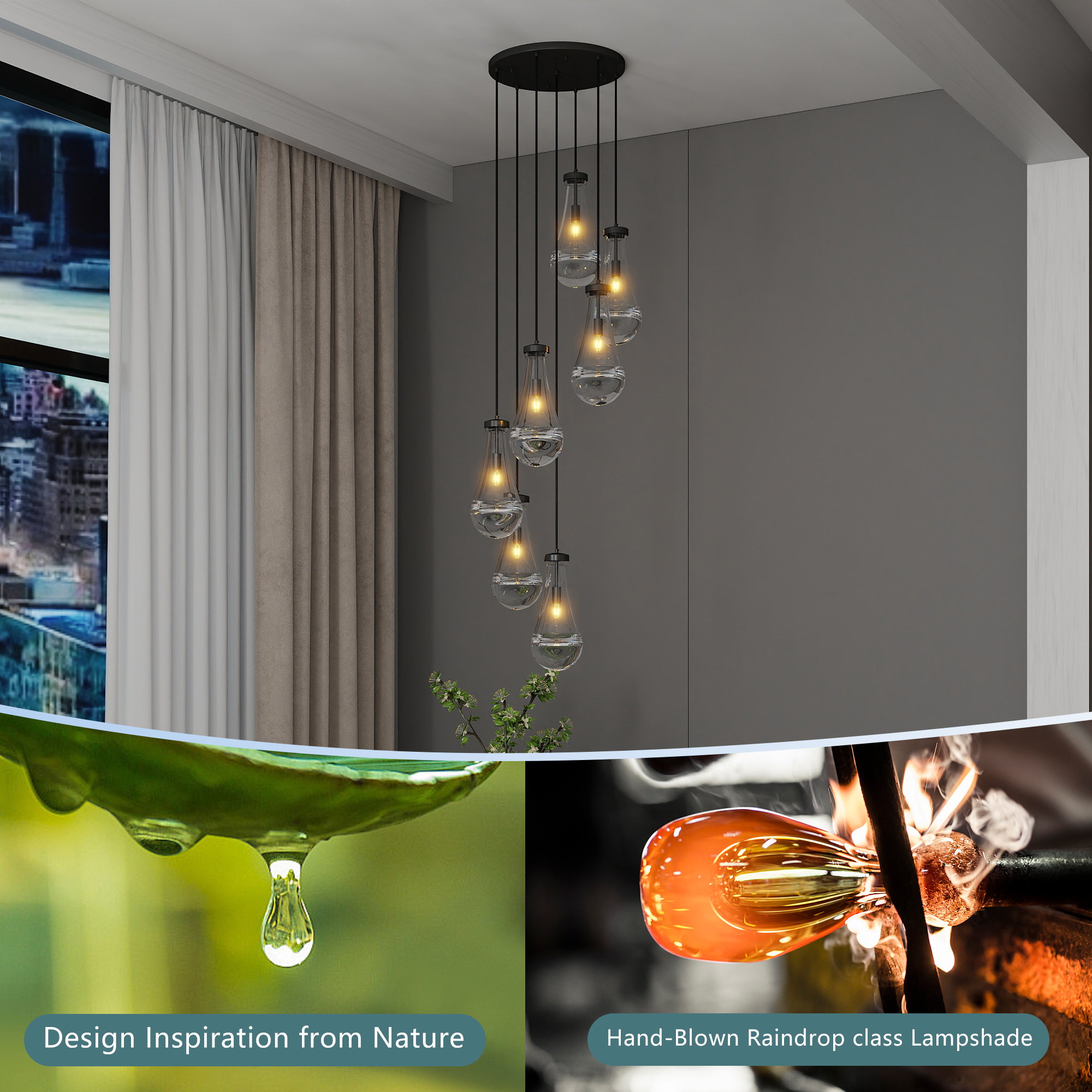 7 Light Dining Room Pendant Light, Large Chandelier Adjustable Hanging Line, Black Living Room Pendant Light, Foyer Chandelier, Stairwell Pendant Lights, Bedroom Chandeliers - Image 5