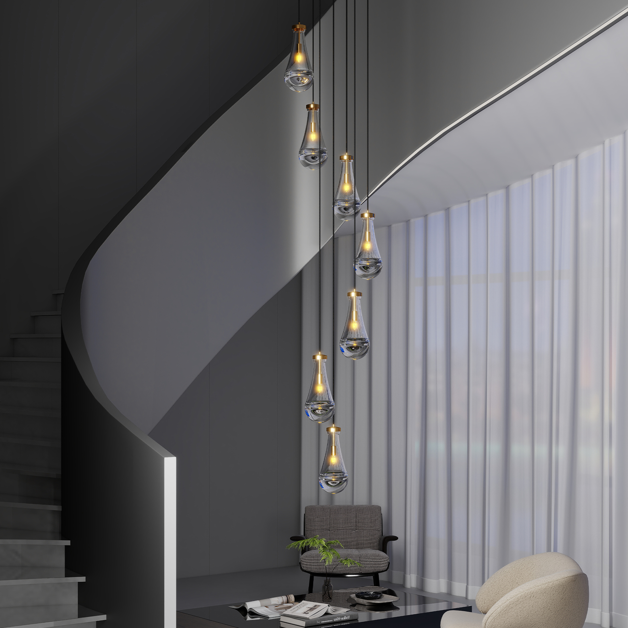 7 Light Dining Room Pendant Light, Large Chandelier Adjustable Hanging Line, Living Room Pendant Light, Foyer Chandelier, Stairwell Pendant Lights, Bedroom - Image 3