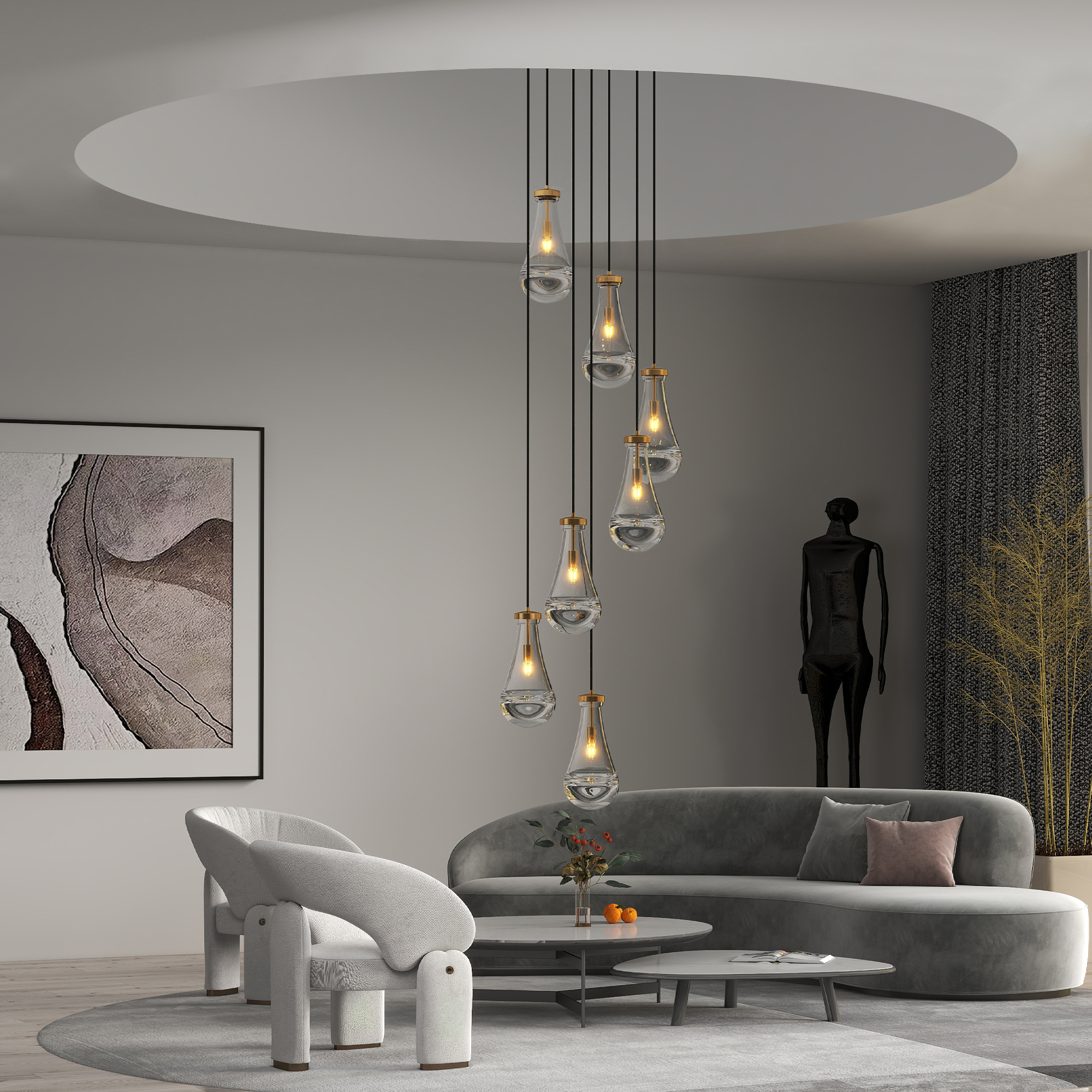 7 Light Dining Room Pendant Light, Large Chandelier Adjustable Hanging Line, Living Room Pendant Light, Foyer Chandelier, Stairwell Pendant Lights, Bedroom - Image 4