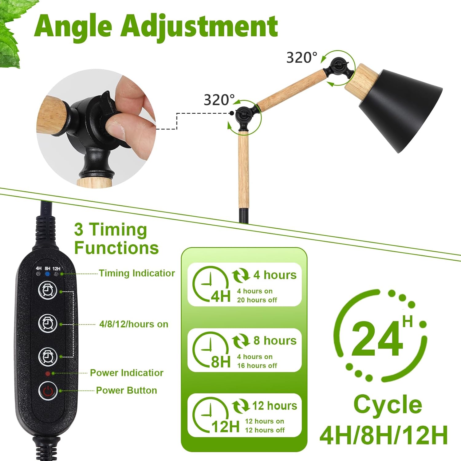Grow Lights for Indoor Plants Full Spectrum, Plant Lights for Indoor Growing with 20W COB Grow Light Blub, 4/8/12H Timer, Standing Tall Grow Lamp for Middle Large Plants(75'', Height Adjustable) - Image 5