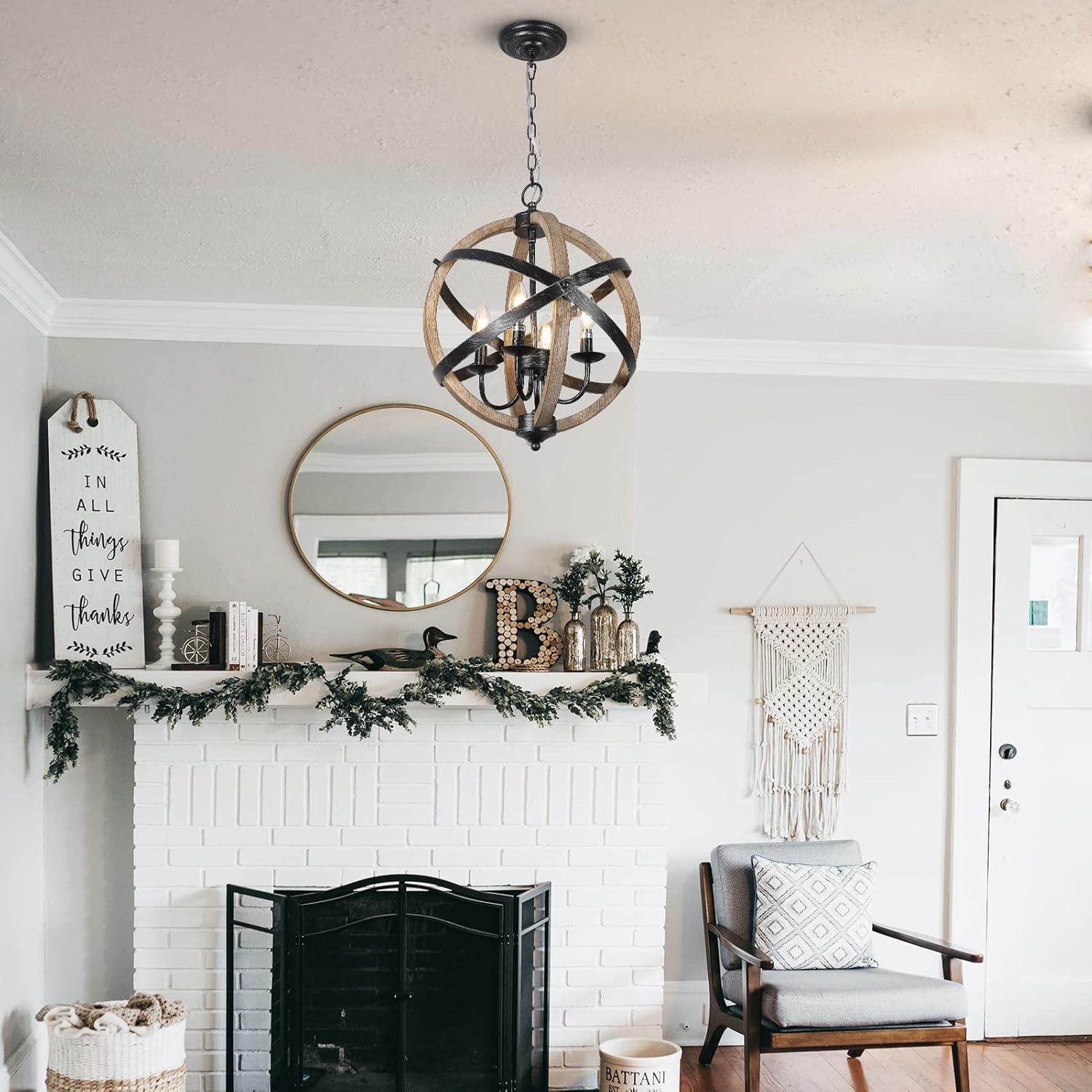 Farmhouse Chandelier Light Fixtures?4-Light Dining Room Light Fixtures Height Adjustable?Rustic Wood Light Fixtures Ceiling Hanging for Kitchen, Living Room, Hallway, Bedroom, Foyer Entryway - Image 4