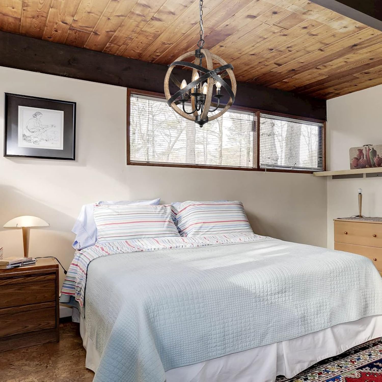 Farmhouse Chandelier Light Fixtures?4-Light Dining Room Light Fixtures Height Adjustable?Rustic Wood Light Fixtures Ceiling Hanging for Kitchen, Living Room, Hallway, Bedroom, Foyer Entryway - Image 5