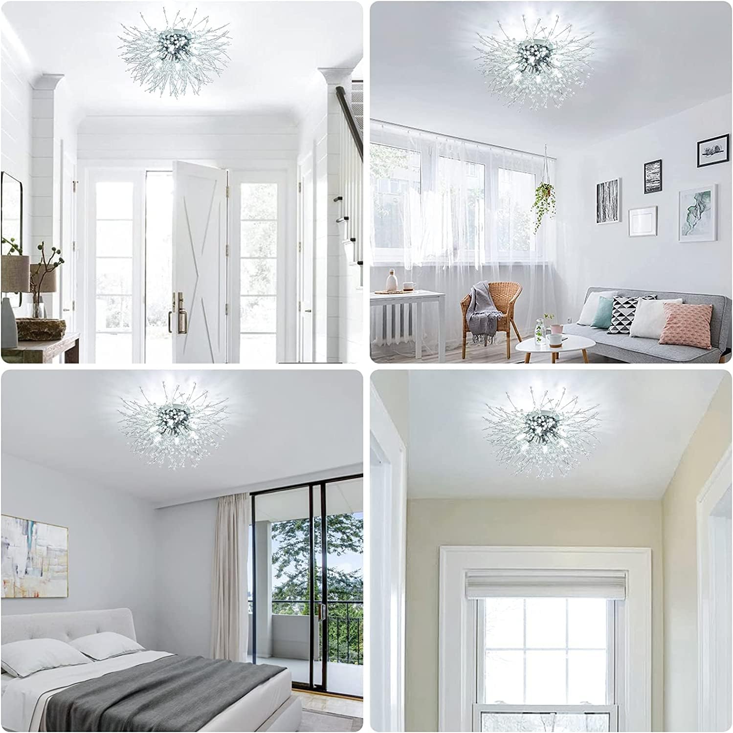 Crystal Flush Mount Ceiling Light, Modern Sputnik Firework Close to Ceiling Lamp, LED Ceiling Light Fixtures for Bedroom Kitchen Island Entryway Hallway Foyer - Image 4