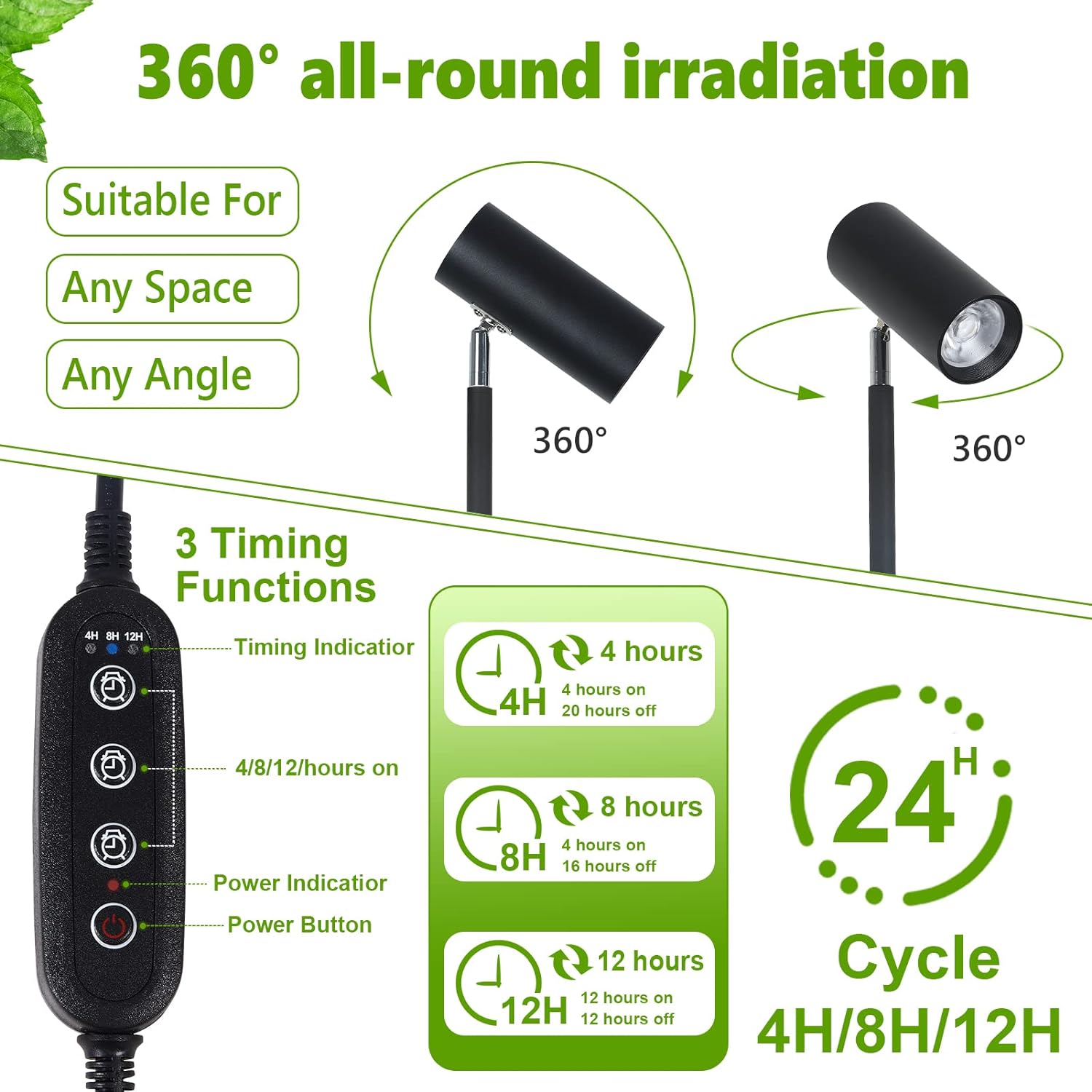 Grow Lights Stand for Indoor Plants Full Spectrum Tall Plant Light for Indoor Growing with 20W COB Plant Light Bulb,4/8/12H Timer, Led Growth Floor Lamp for Large Plant Seedling(6 Level Height) - Image 4