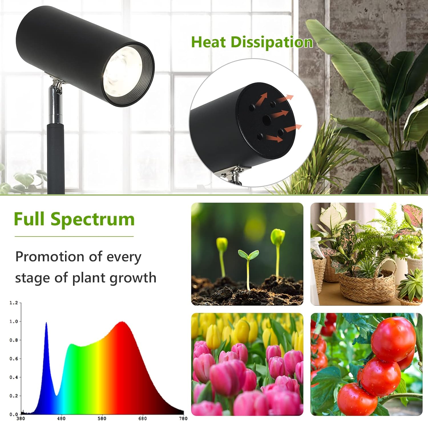 Grow Lights Stand for Indoor Plants Full Spectrum Tall Plant Light for Indoor Growing with 20W COB Plant Light Bulb,4/8/12H Timer, Led Growth Floor Lamp for Large Plant Seedling(6 Level Height) - Image 5