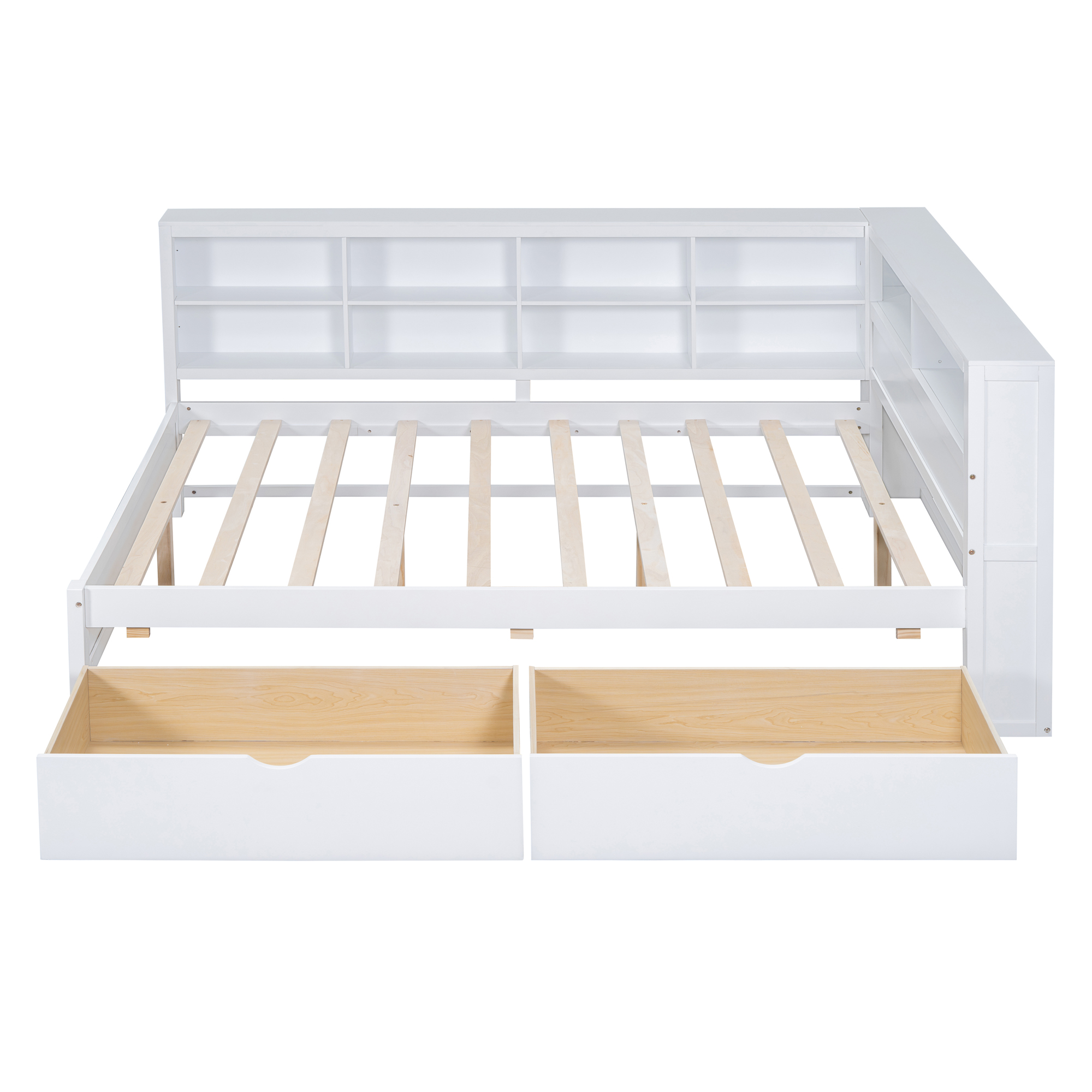 Wooden Full Size DayBed with 2 Drawers, DayBed with Storage Shelf and USB Charging Ports,White(old SKU: N733S170505K) - Image 5