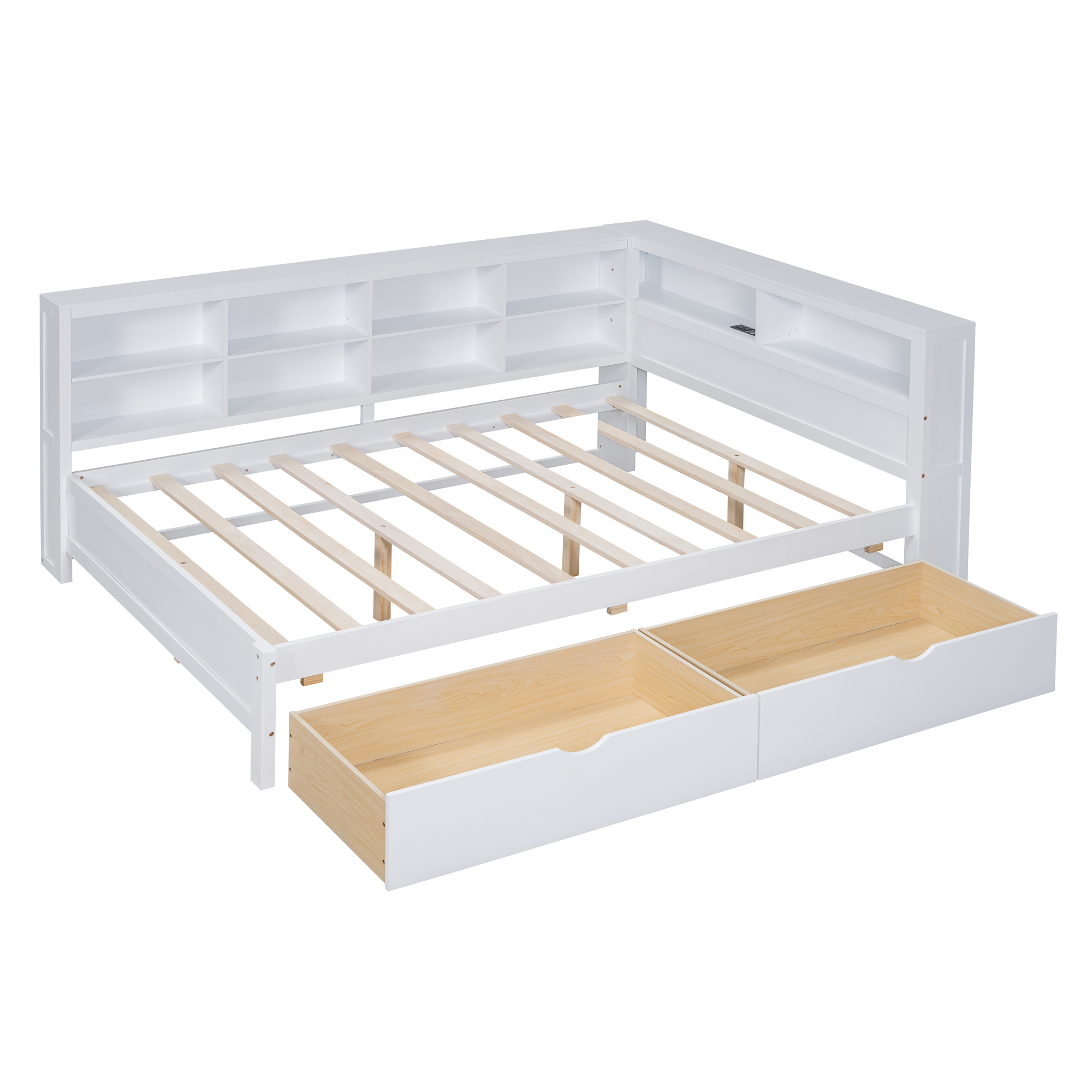 Wooden Full Size DayBed with 2 Drawers, DayBed with Storage Shelf and USB Charging Ports,White(old SKU: N733S170505K) - Image 6