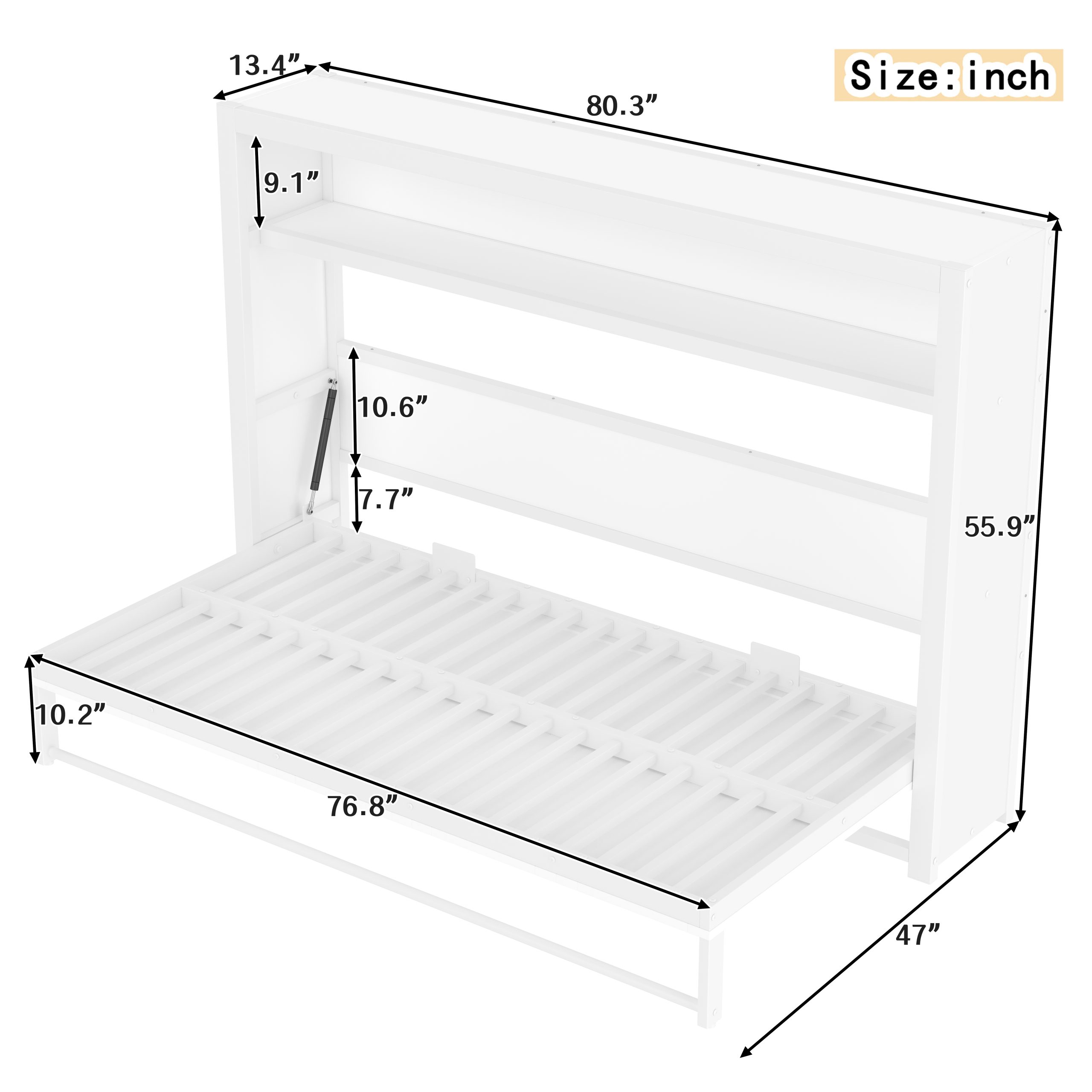 Twin Size Murphy Bed with Shelves, Metal Wall Bed with Foldable and Space-saving Design, White - Image 4