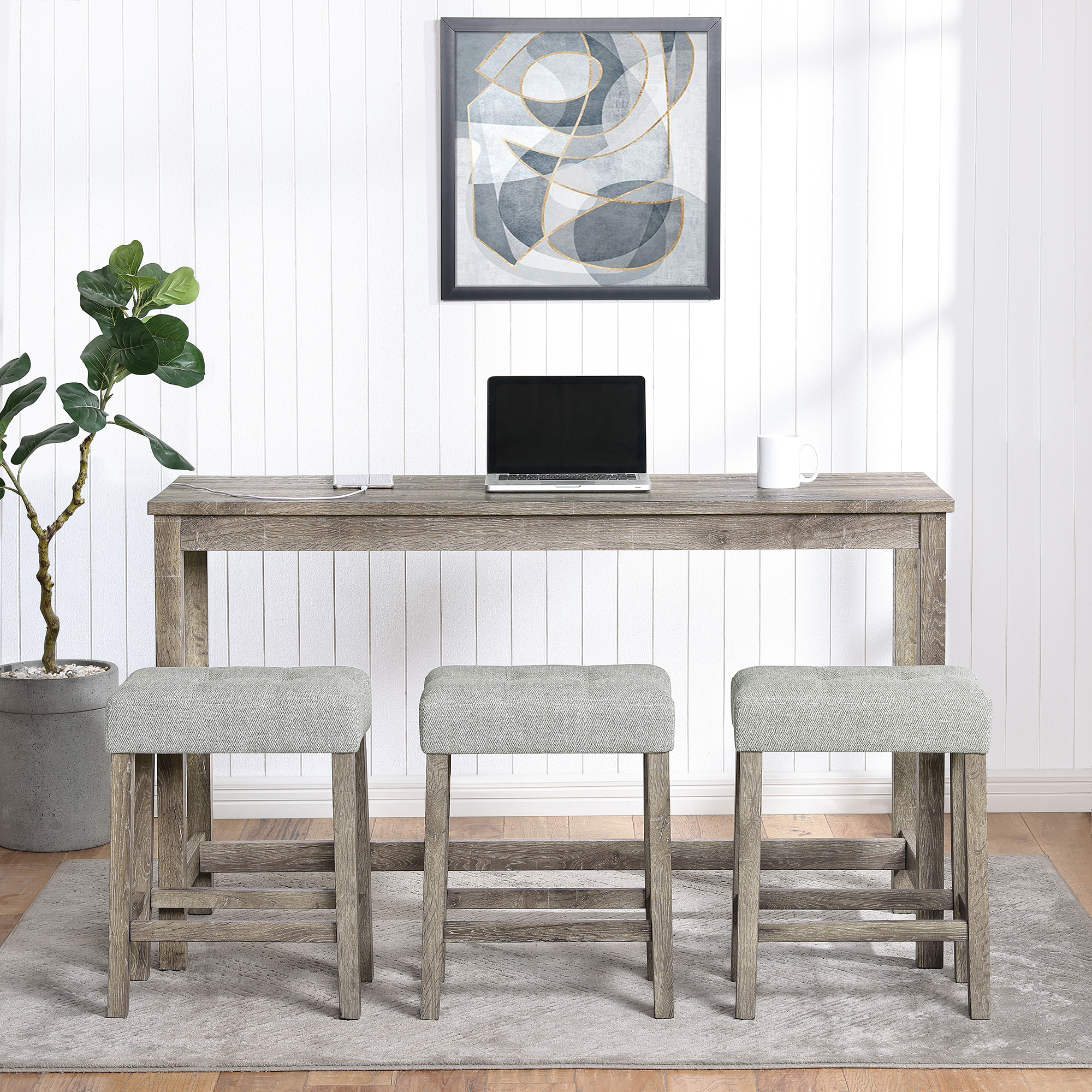 Bar Table Set with Power Outlet, Bar Table and Chairs Set, 4 Piece Dining Table Set, Industrial Breakfast Table Set, for Living Room, Dining Room, Game Room, - Image 2