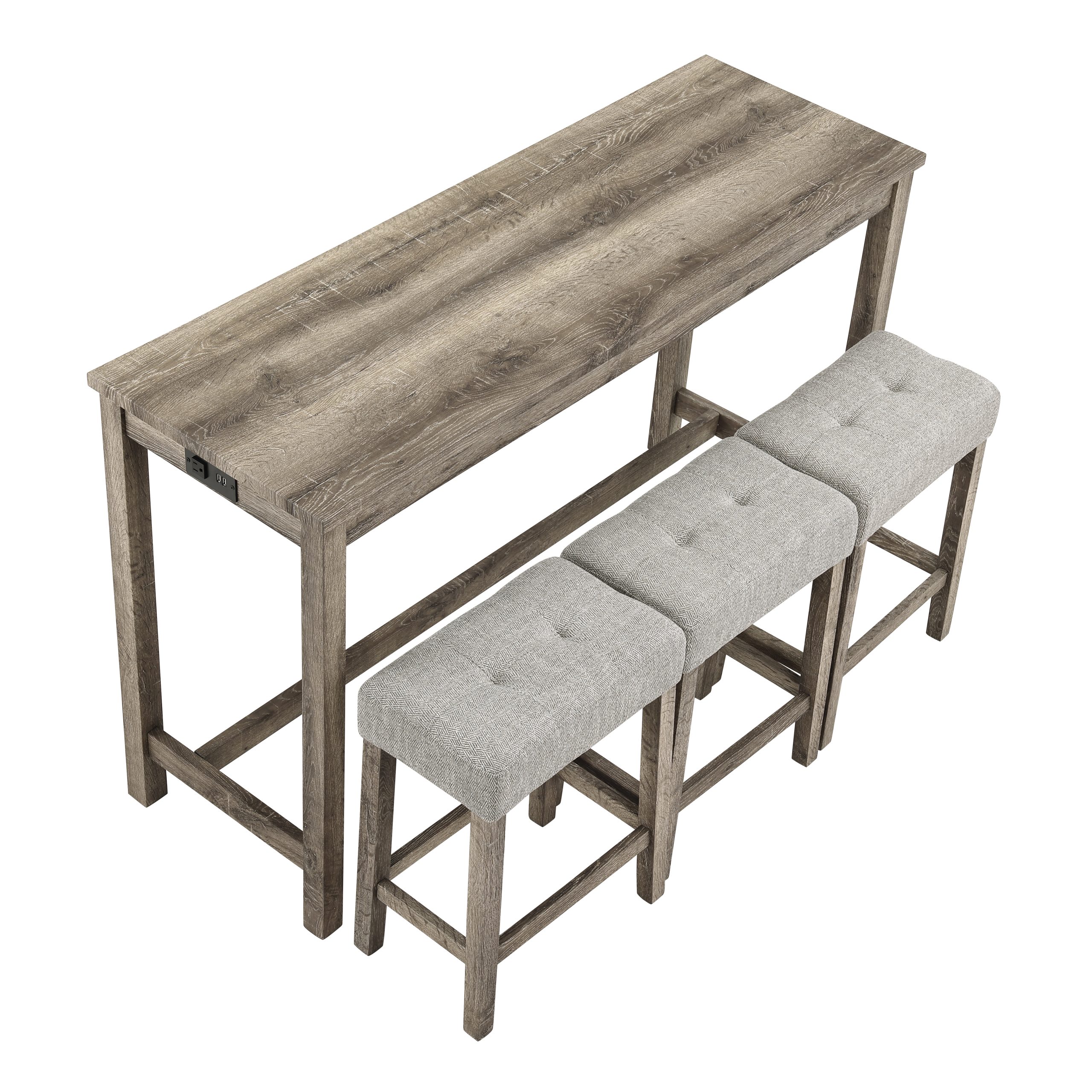 Bar Table Set with Power Outlet, Bar Table and Chairs Set, 4 Piece Dining Table Set, Industrial Breakfast Table Set, for Living Room, Dining Room, Game Room, - Image 5