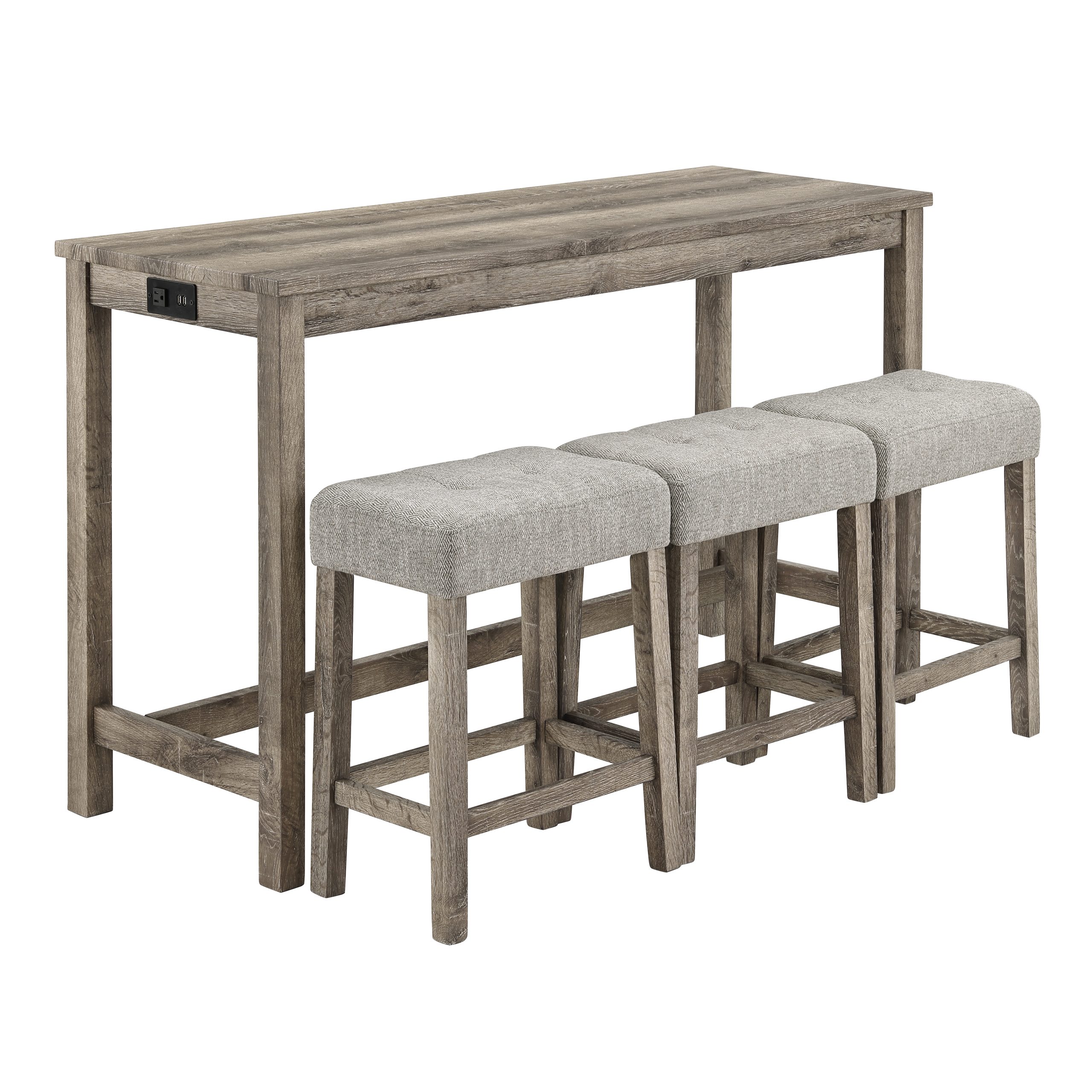 Bar Table Set with Power Outlet, Bar Table and Chairs Set, 4 Piece Dining Table Set, Industrial Breakfast Table Set, for Living Room, Dining Room, Game Room, - Image 6