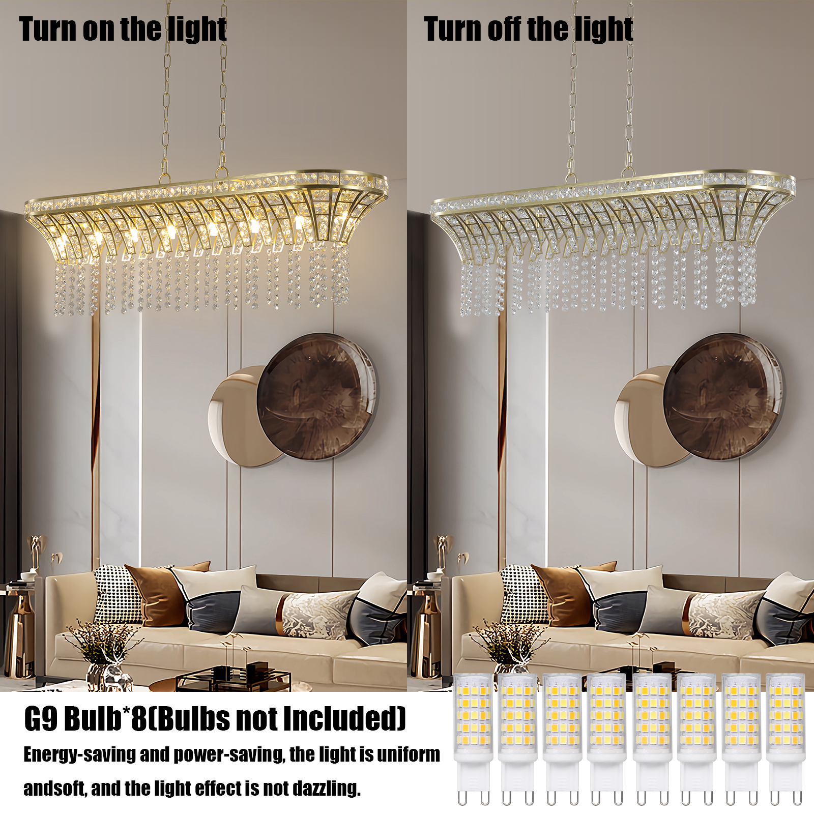 39" Modern Crystal Linear Rectangle Chandelier with Gold Finish, Elegant Pendant Light with Cascading Beads, for Dining Room, Living Room, or Foyer (Bulb Not Included) - Image 6