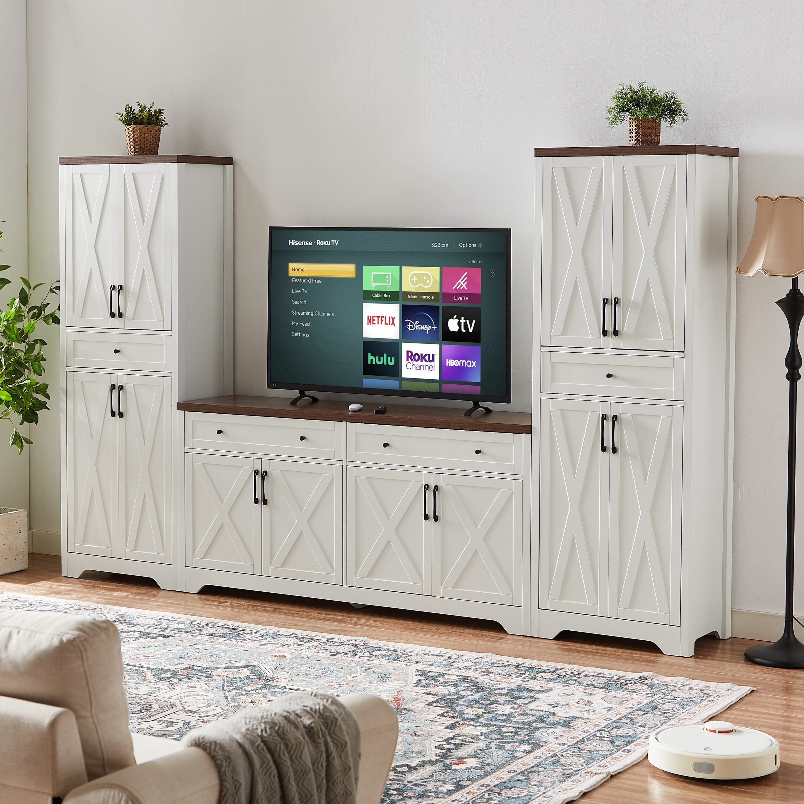 TV Cabinet Set Multifunctional TV Wall, One TV Cabinet and Two Sideboards for Living Room, 108.7''L x 15''W x 68''H. - Image 2