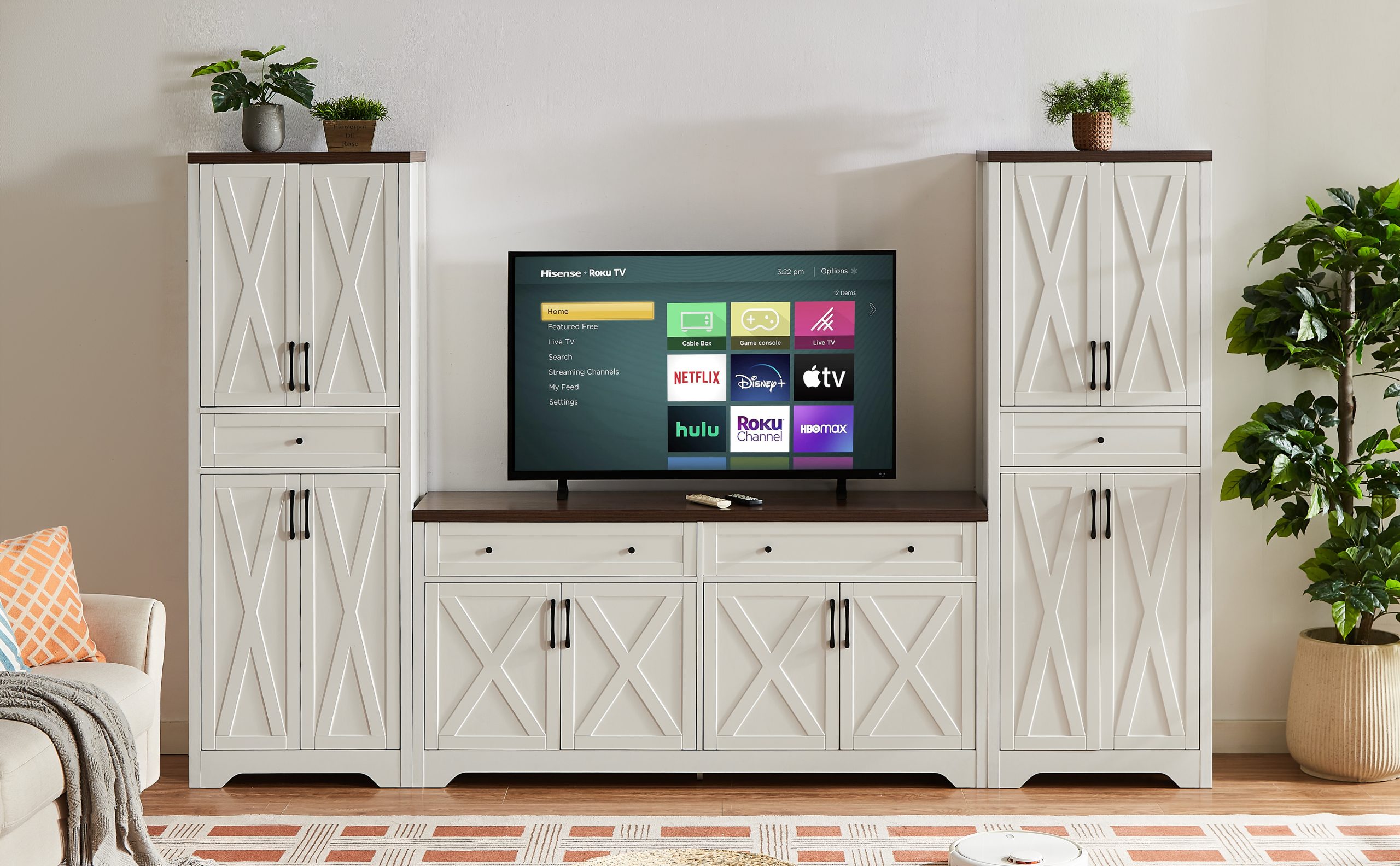 TV Cabinet Set Multifunctional TV Wall, One TV Cabinet and Two Sideboards for Living Room, 108.7''L x 15''W x 68''H. - Image 3