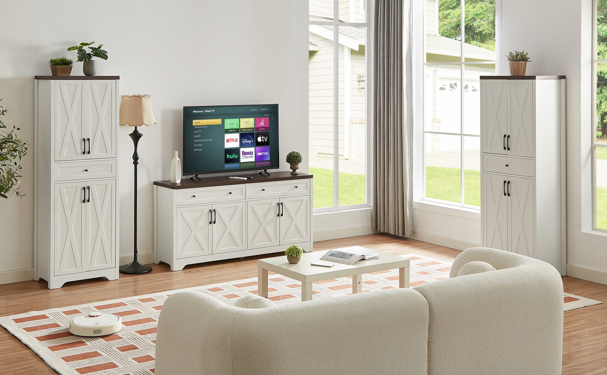 TV Cabinet Set Multifunctional TV Wall, One TV Cabinet and Two Sideboards for Living Room, 108.7''L x 15''W x 68''H. - Image 4