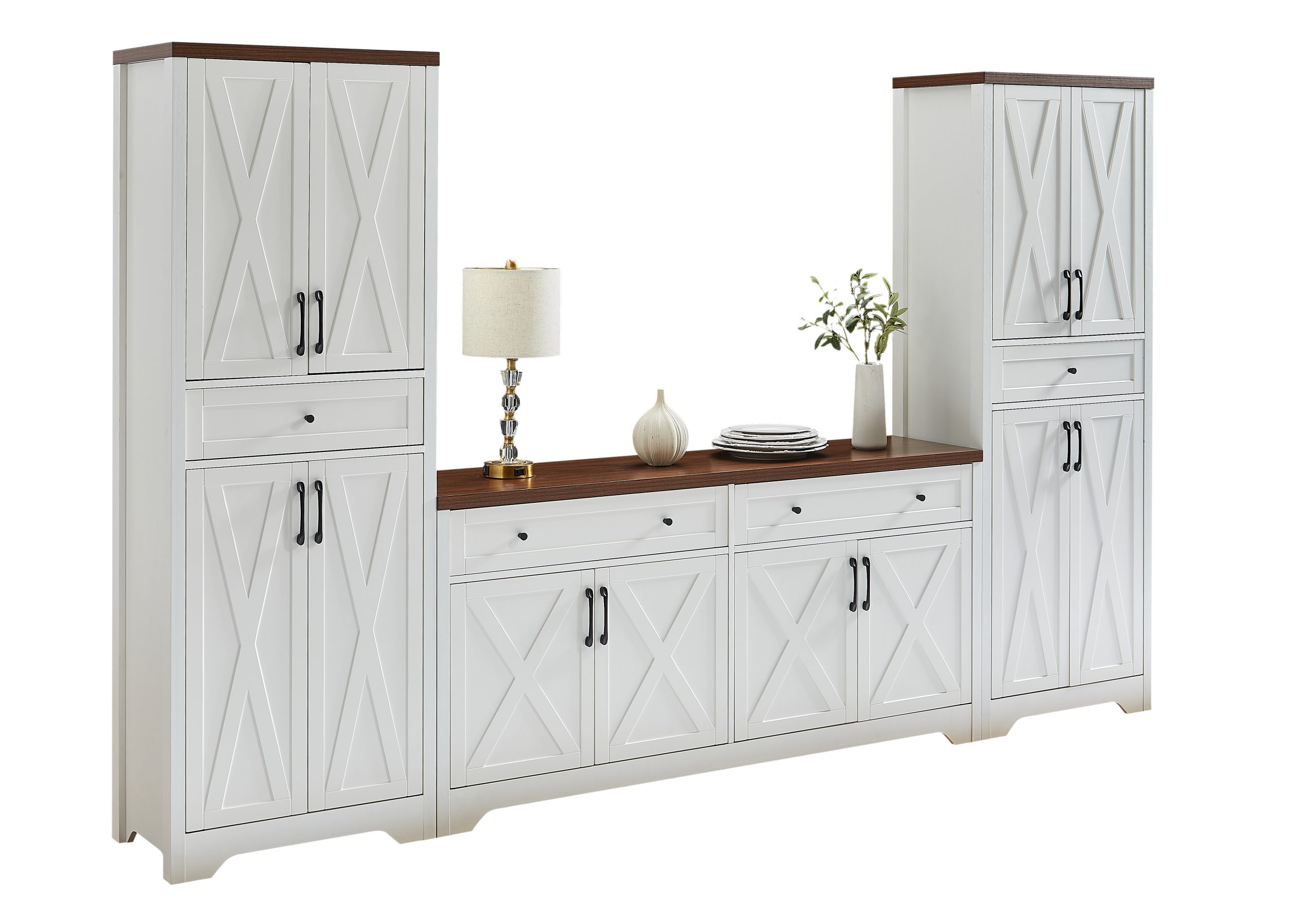 TV Cabinet Set Multifunctional TV Wall, One TV Cabinet and Two Sideboards for Living Room, 108.7''L x 15''W x 68''H. - Image 6