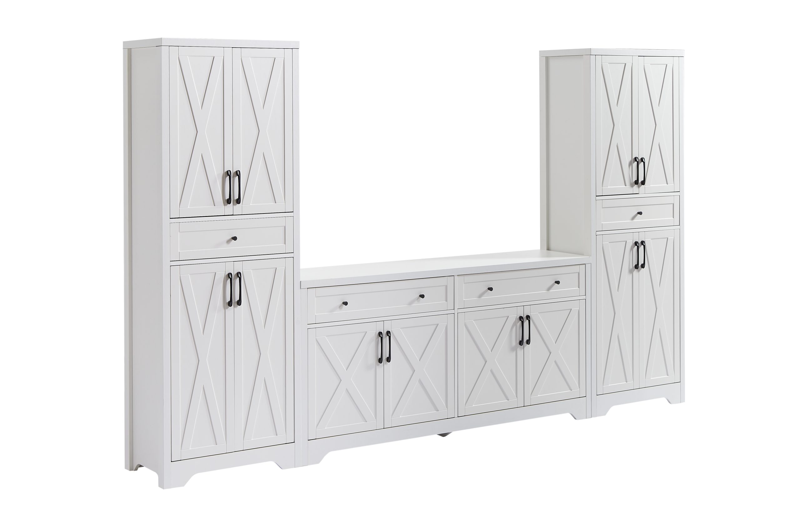 TV Cabinet Set Multifunctional TV Wall, One TV Cabinet and Two Sideboards for Living Room, White, 108.7”L x 15”W x 68”H.
