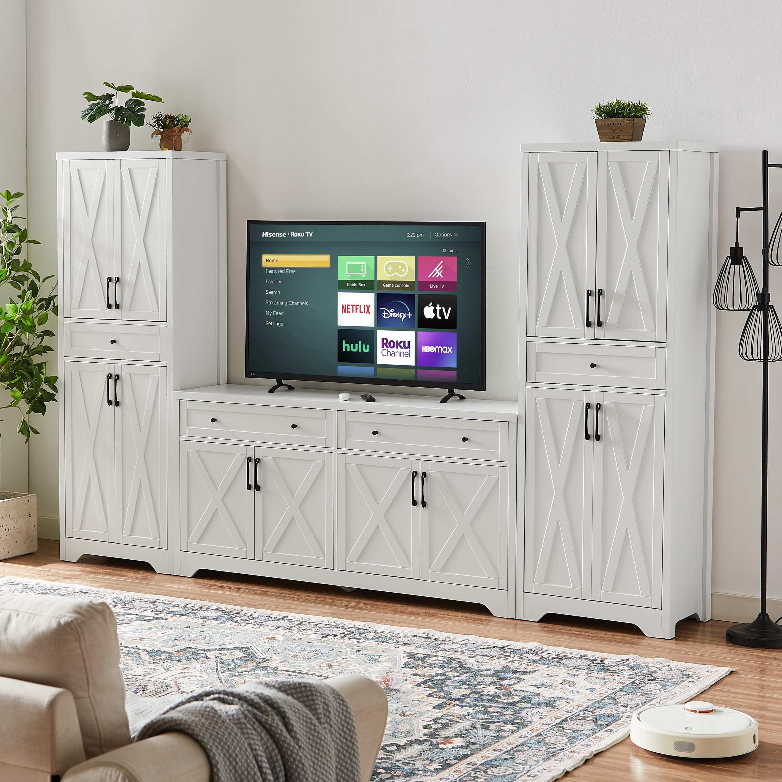 68"high living room sideboard, multi-functional combination TV cabinet sideboard, large capacity storage cabinet, can be used in living room, bedroom,office area, white, 23.7''L x 15.0''W x 68''H. - Image 4
