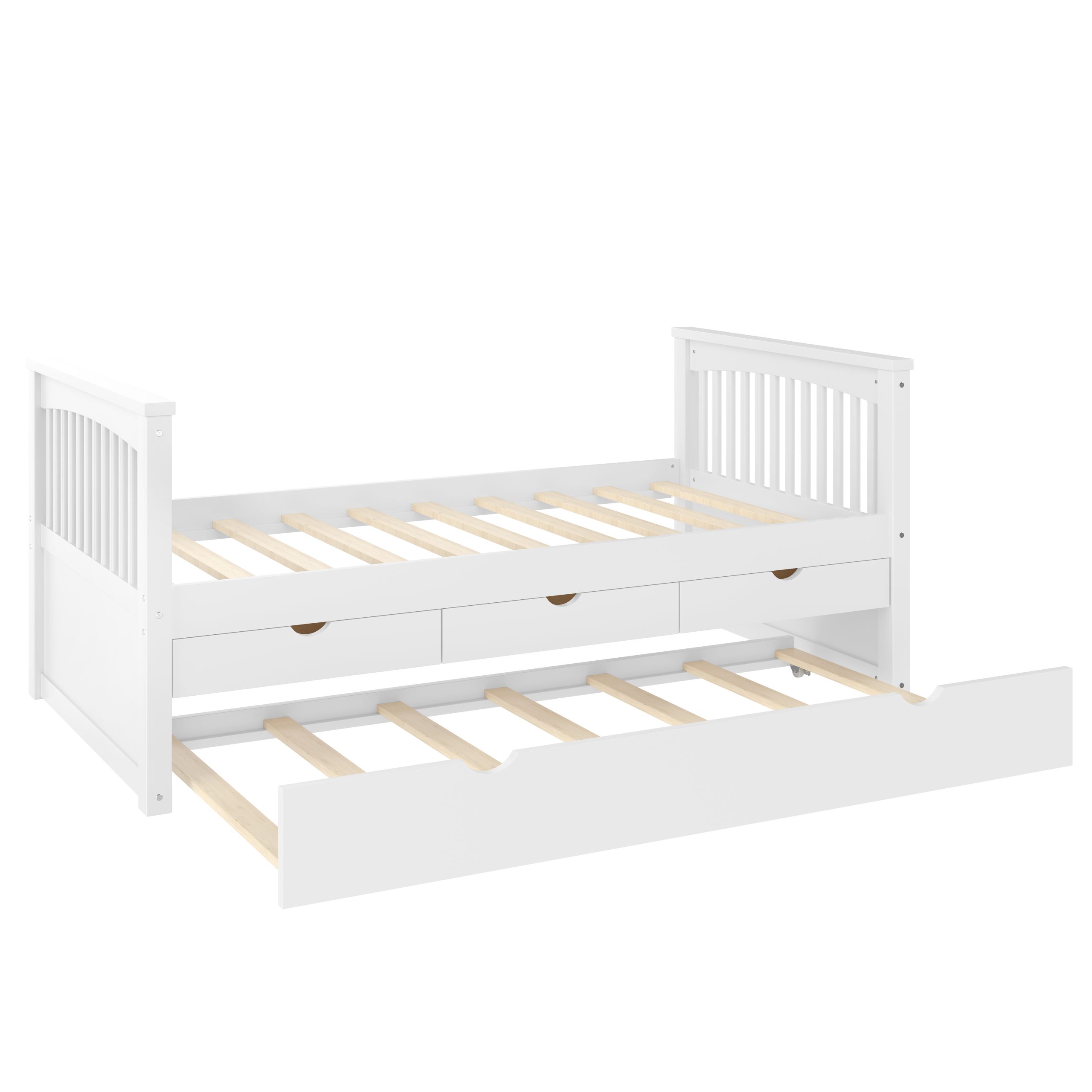 Twin Platform Bed with Drawers and Trundle, Solid Wood Daybed, No Spring Box Needed, White - Image 5