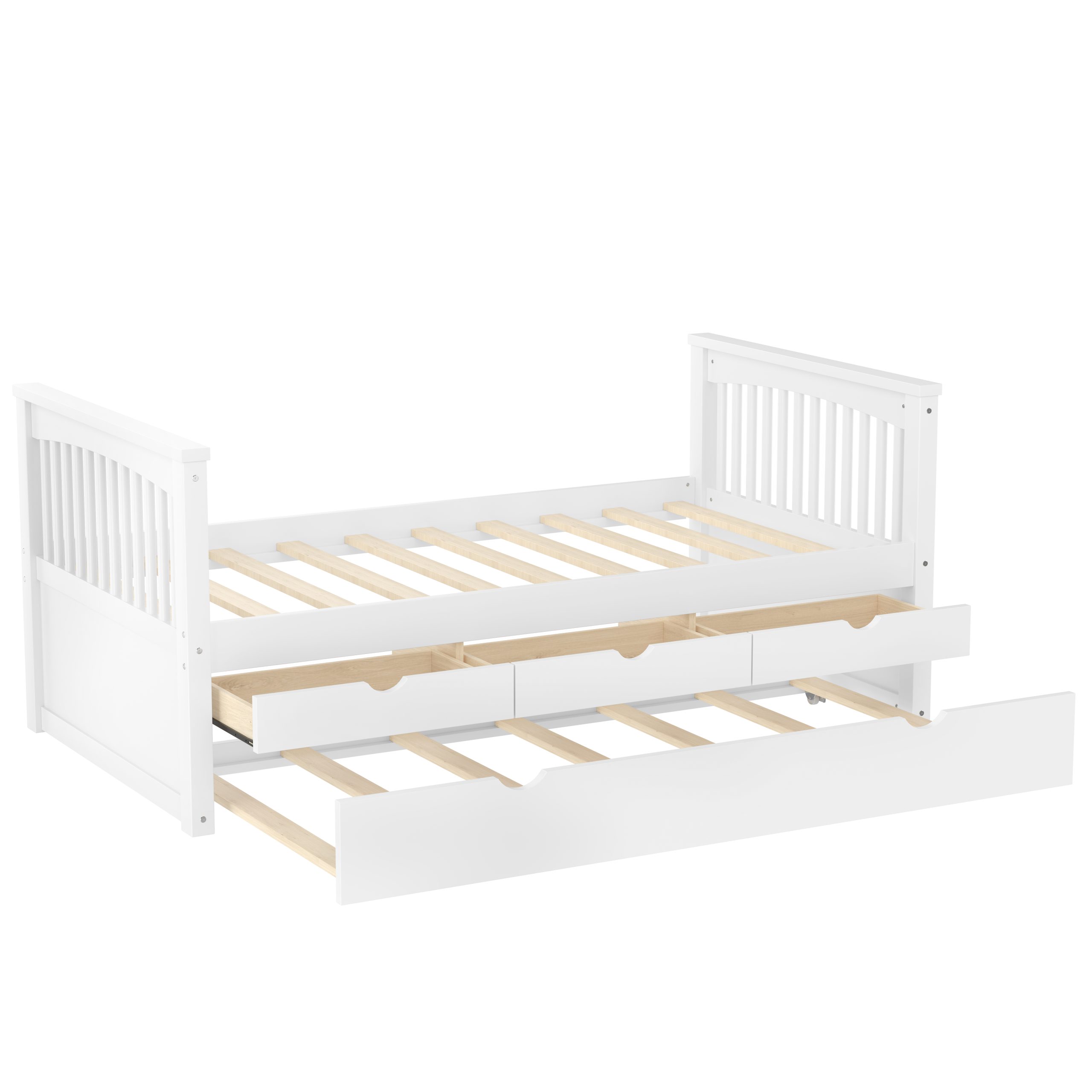 Twin Platform Bed with Drawers and Trundle, Solid Wood Daybed, No Spring Box Needed, White - Image 6