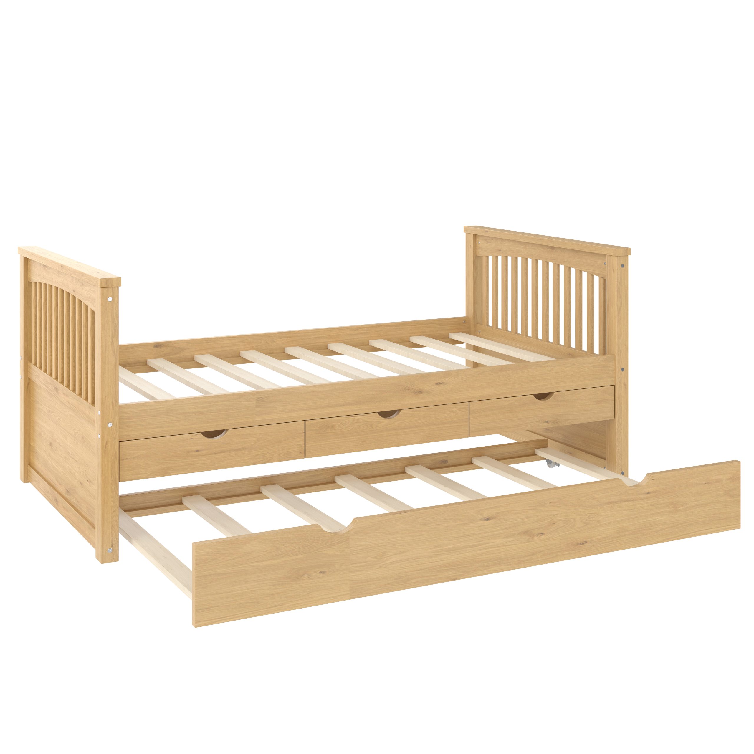 Twin Platform Bed with Drawers and Trundle, Solid Wood Daybed, No Spring Box Needed, Natural - Image 5