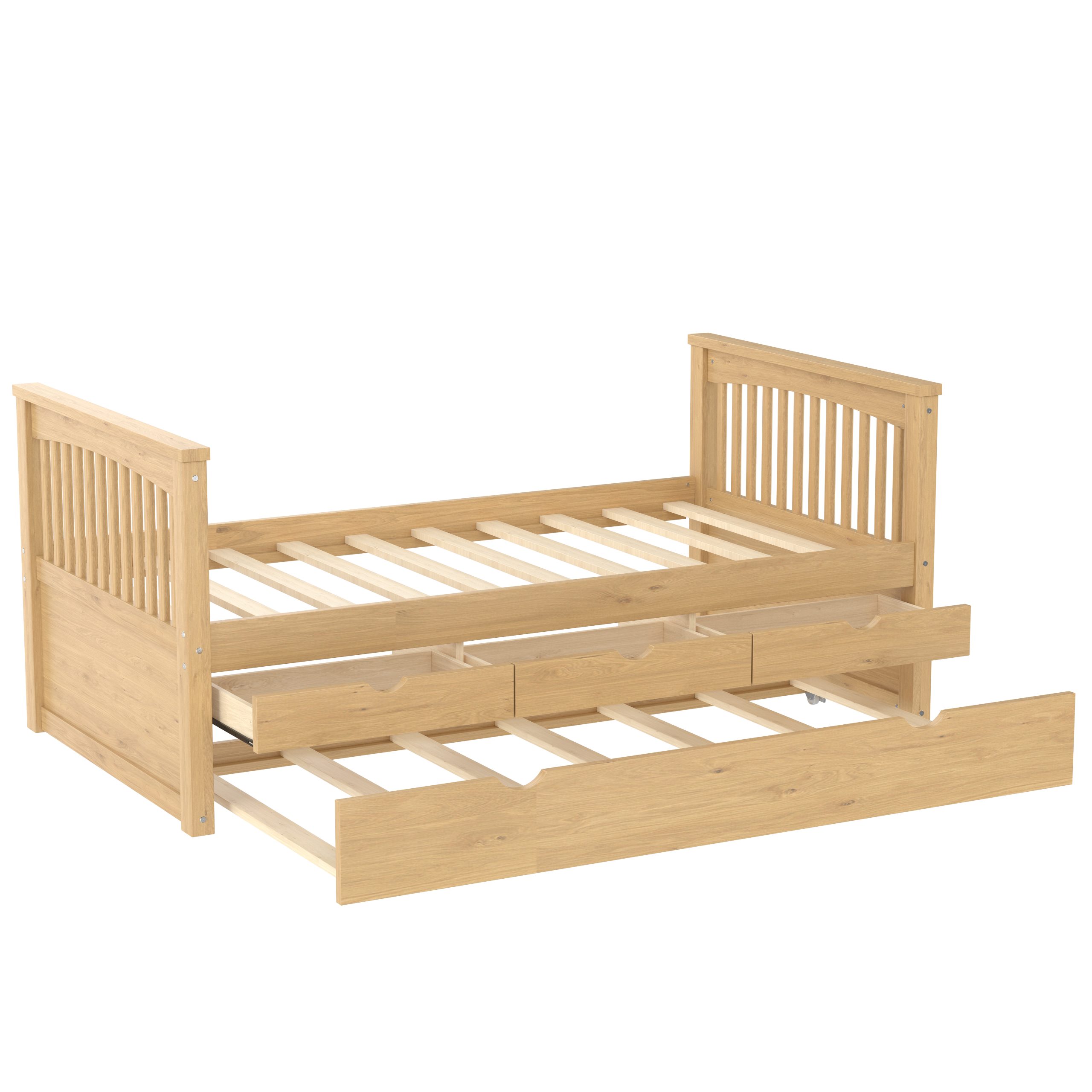 Twin Platform Bed with Drawers and Trundle, Solid Wood Daybed, No Spring Box Needed, Natural - Image 6