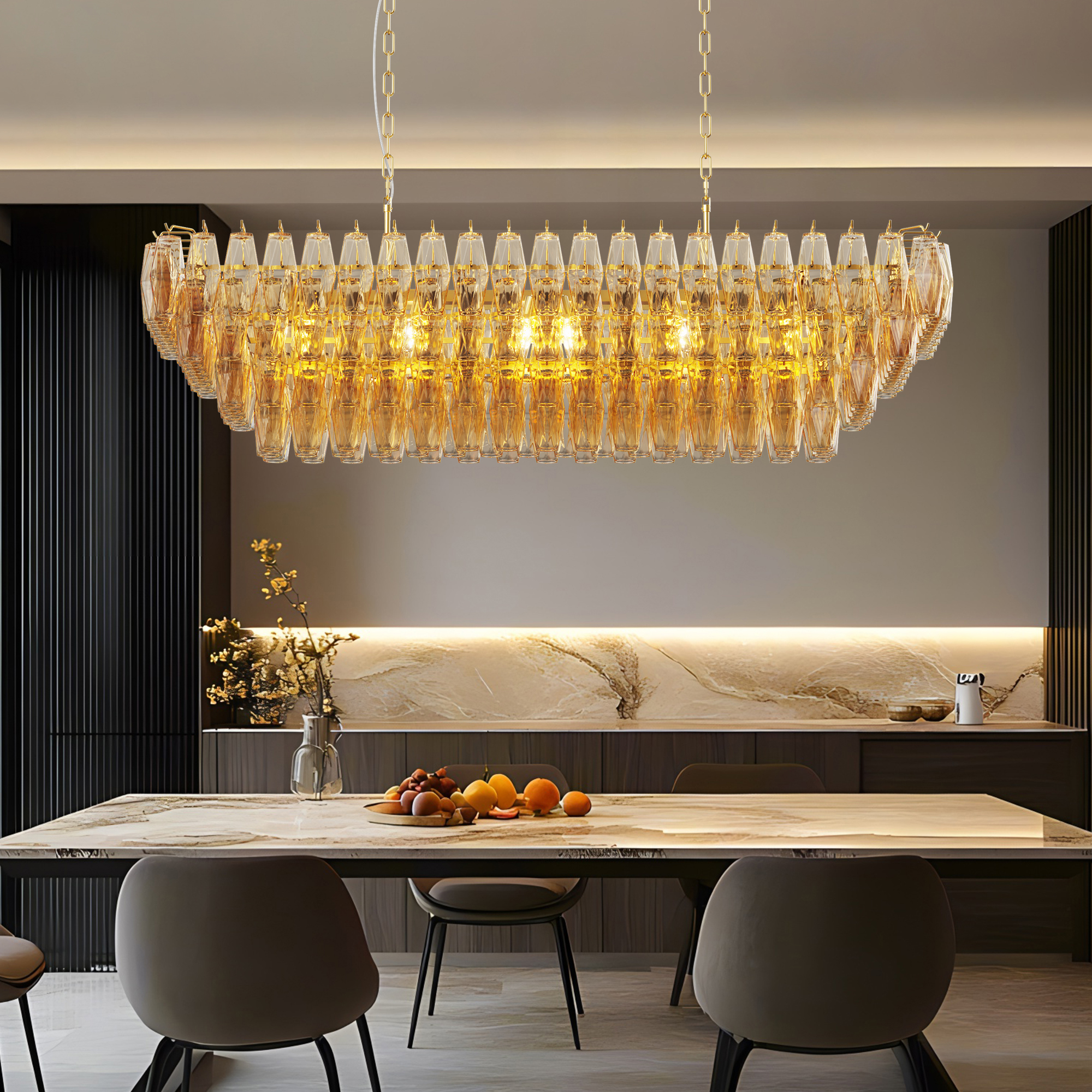 Modern Chandeliers for Dining Room, 54" Large Rectangle Gold Kitchen Chandelier Over Table, 12-Light with Smoke Glass Ceiling Lights, Farmhouse Pendant Lighting Fixture for Living Room Bedroom - Image 2