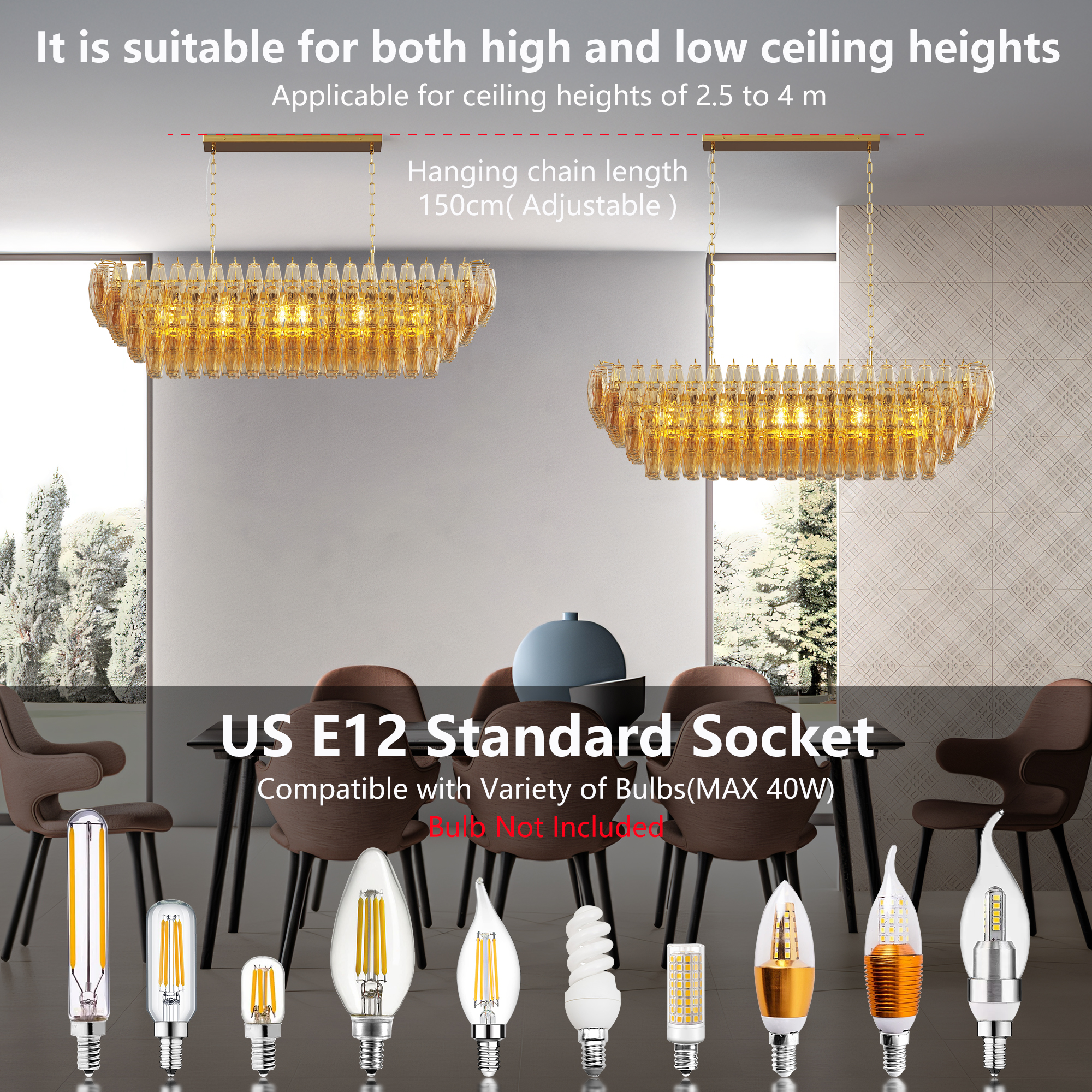 Modern Chandeliers for Dining Room, 54" Large Rectangle Gold Kitchen Chandelier Over Table, 12-Light with Smoke Glass Ceiling Lights, Farmhouse Pendant Lighting Fixture for Living Room Bedroom - Image 3