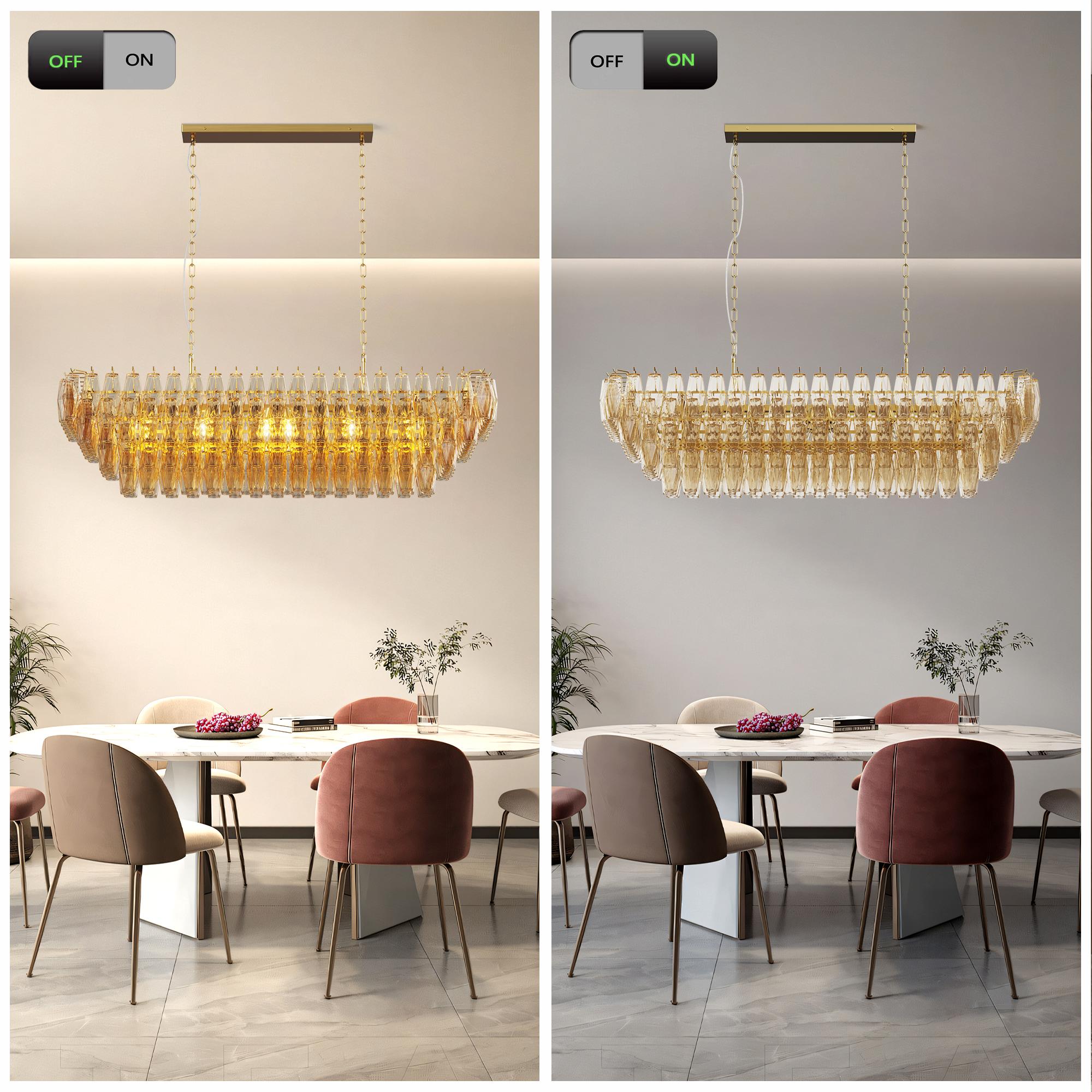 Modern Chandeliers for Dining Room, 54" Large Rectangle Gold Kitchen Chandelier Over Table, 12-Light with Smoke Glass Ceiling Lights, Farmhouse Pendant Lighting Fixture for Living Room Bedroom - Image 5