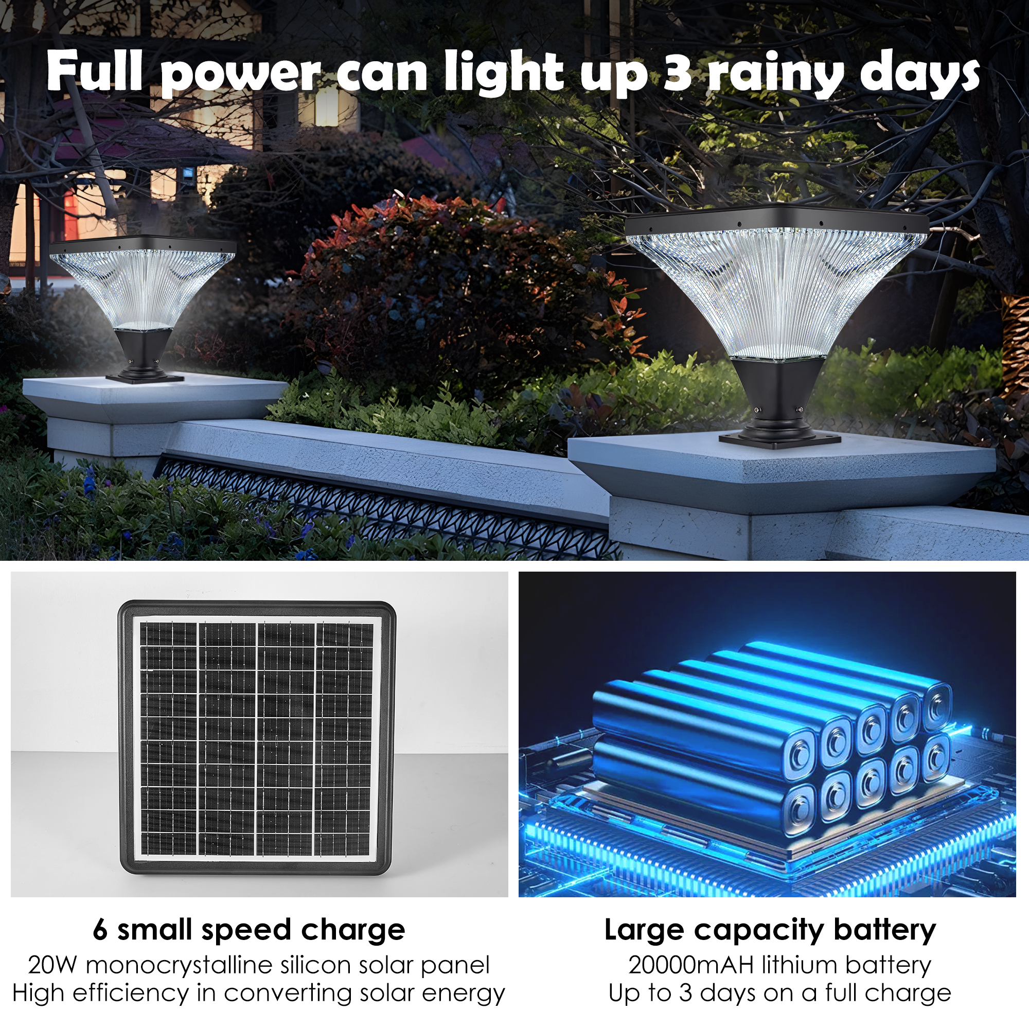 15" Black Outdoor Post Light - LED with Remote Control, Dimmable, Timer Function, Weatherproof for Yard, Garden, Pathway (1-Pack) - Image 4