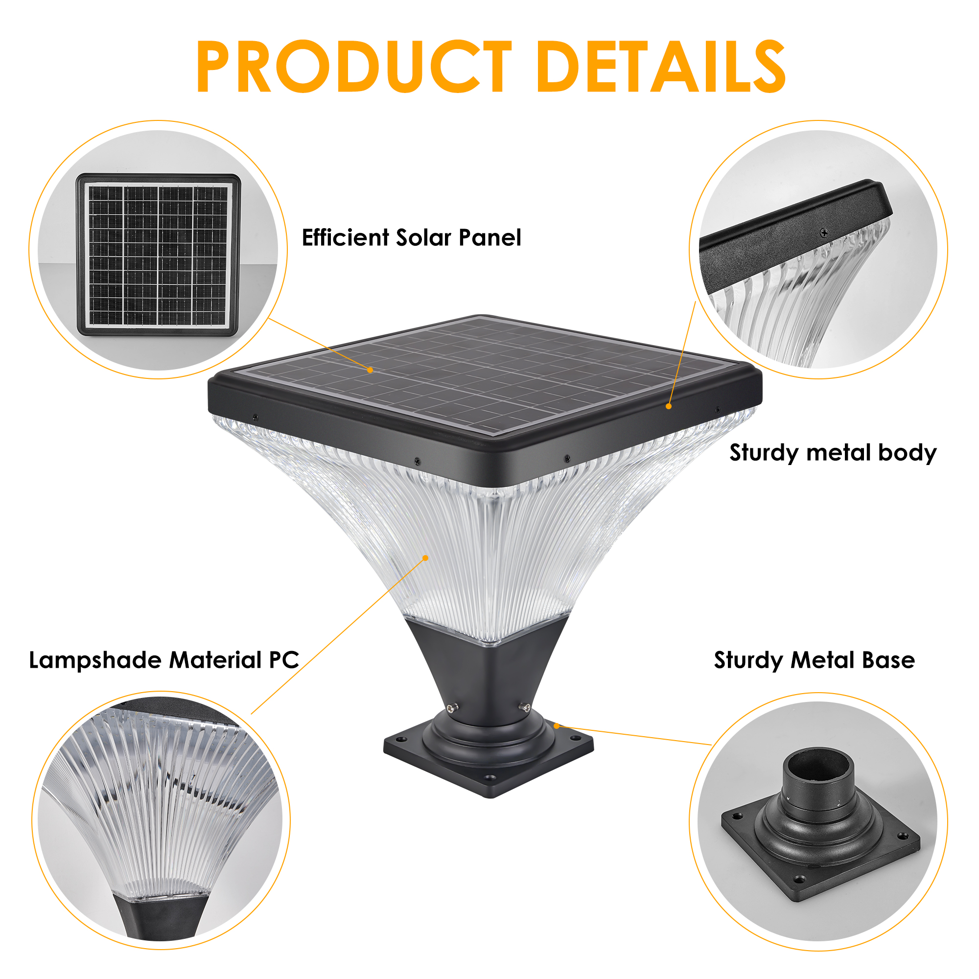 15" Black Outdoor Post Light - LED with Remote Control, Dimmable, Timer Function, Weatherproof for Yard, Garden, Pathway (1-Pack) - Image 6