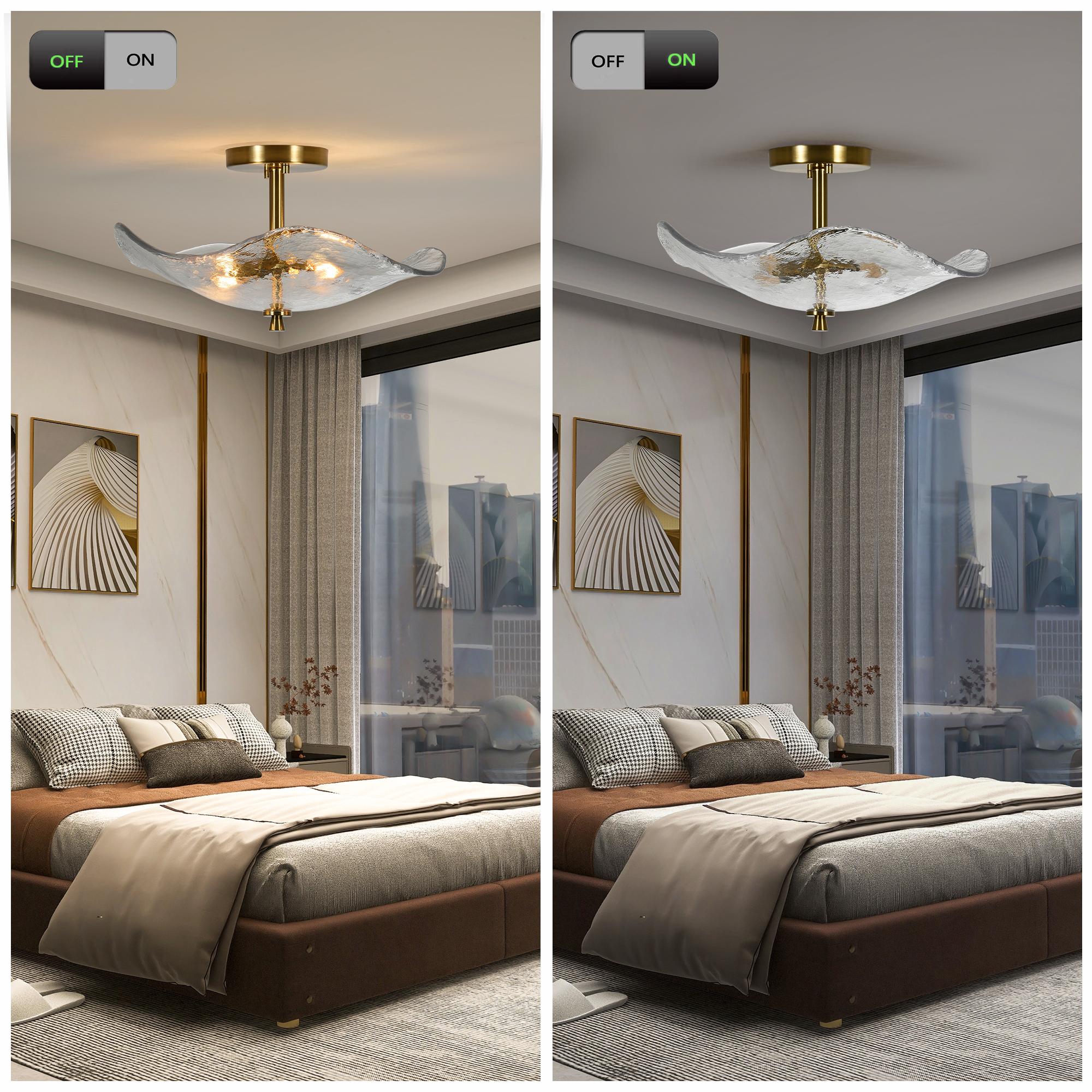 16.5" Glass Semi Flush Mount Ceiling Light Fixture, 2-Lights Close to Ceiling Light, Modern Gold Ceiling Light Fixture for Bedroom Bathroom Hallway Entryway Kitchen Dining Room - Image 4