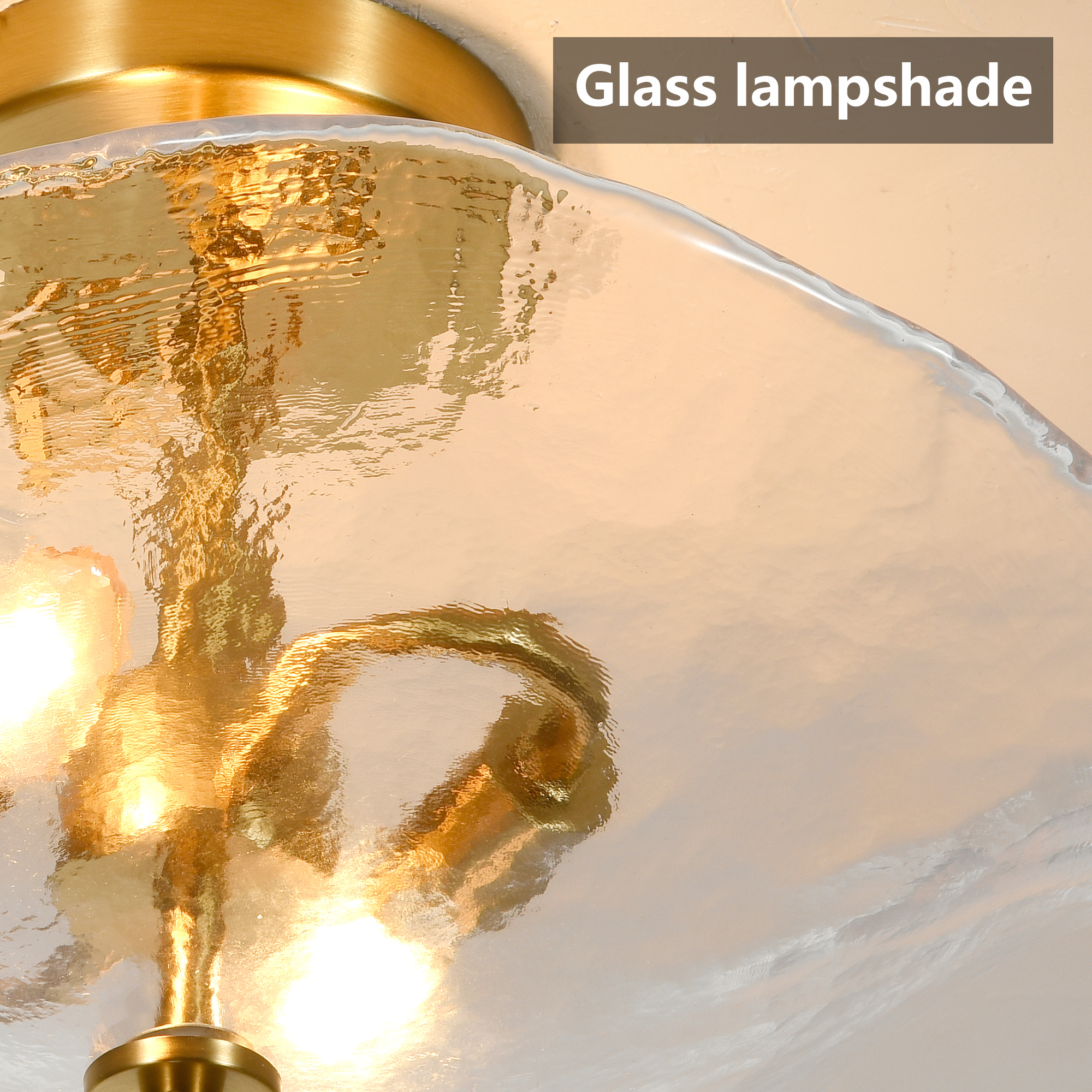 16.5" Glass Semi Flush Mount Ceiling Light Fixture, 2-Lights Close to Ceiling Light, Modern Gold Ceiling Light Fixture for Bedroom Bathroom Hallway Entryway Kitchen Dining Room - Image 5