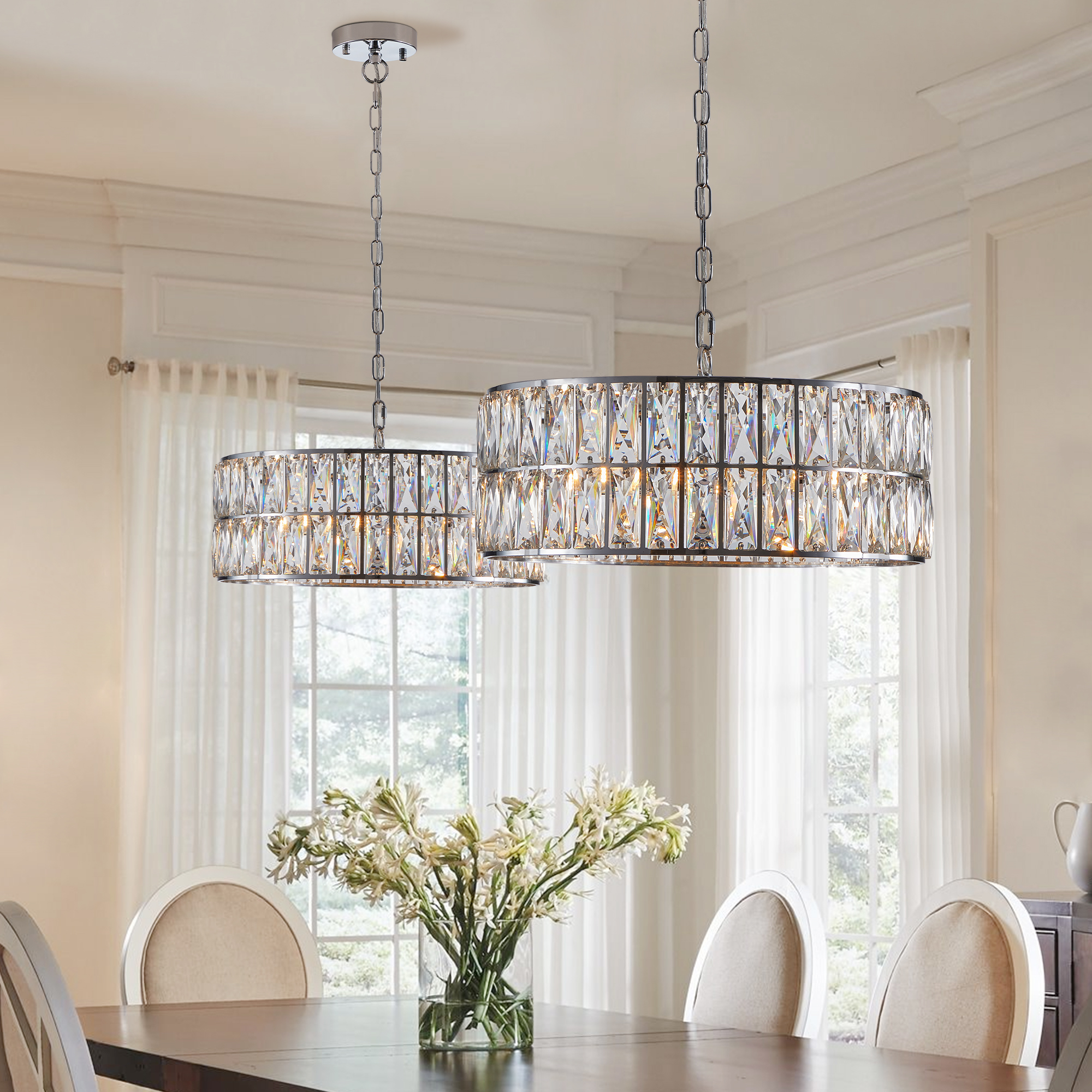 (W1340P189448/L5025-450-C) Crystal Chandeliers,5-Tier Round Semi Flush Mount Chandelier Light Fixture,Large Contemporary Luxury Ceiling Lighting for Living Room Dining Room Bedroom Hallway - Image 2