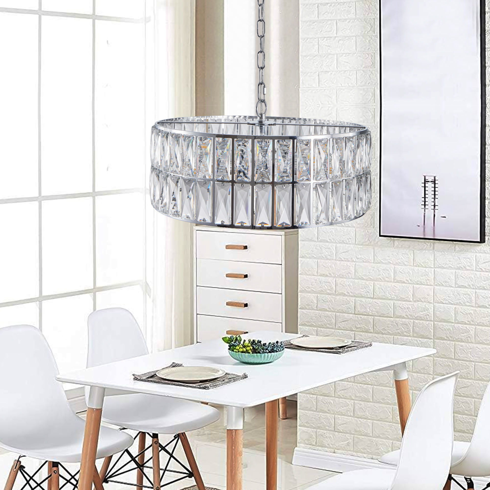 (W1340P189448/L5025-450-C) Crystal Chandeliers,5-Tier Round Semi Flush Mount Chandelier Light Fixture,Large Contemporary Luxury Ceiling Lighting for Living Room Dining Room Bedroom Hallway - Image 3