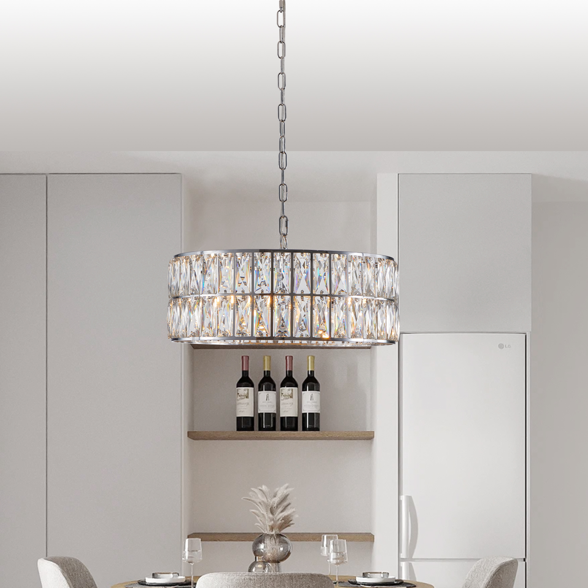(W1340P189448/L5025-450-C) Crystal Chandeliers,5-Tier Round Semi Flush Mount Chandelier Light Fixture,Large Contemporary Luxury Ceiling Lighting for Living Room Dining Room Bedroom Hallway - Image 4