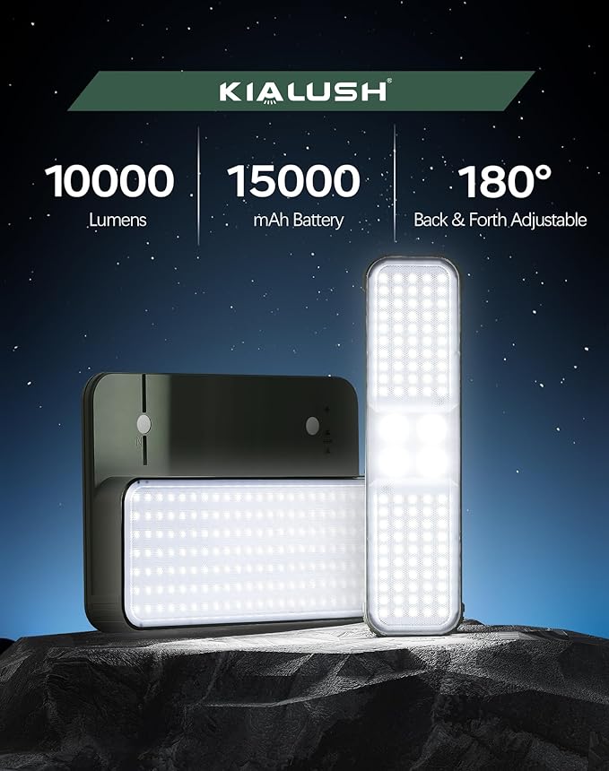 10000lm Dimmable Rechargeable Work Light, 15000mAh Detachable Camping Work Light 72'' Telescopic with 2 Separate Lights, 2 Charge Ways Type C & Solar Powered - Image 5