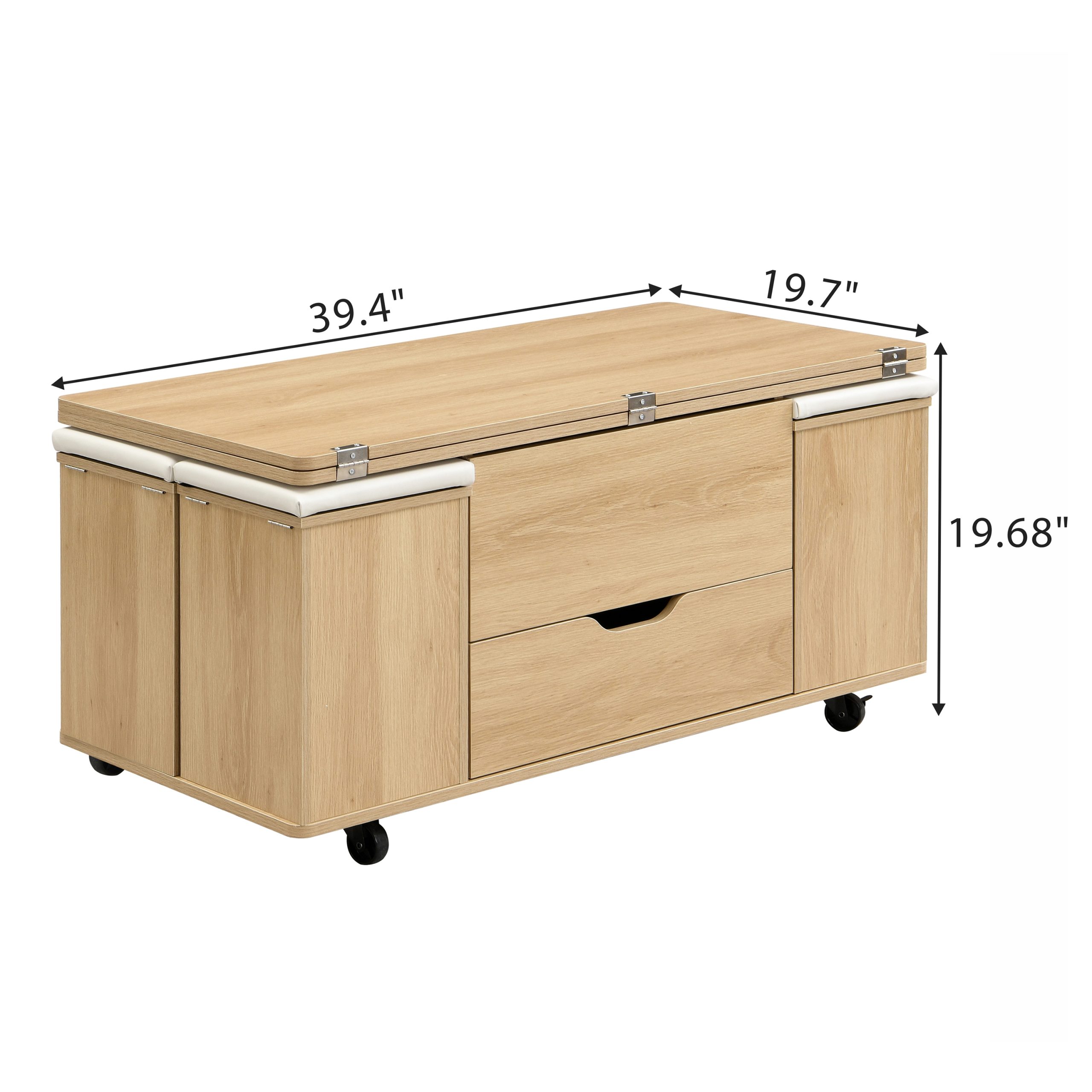 Multi-Functional Lift-Top Coffee Table with Hidden Storage and Stools,Multi-Function Modern Center Table with 4 Stools and Casters,Perfect for Modern Living Spaces-Natural & White Color - Image 4