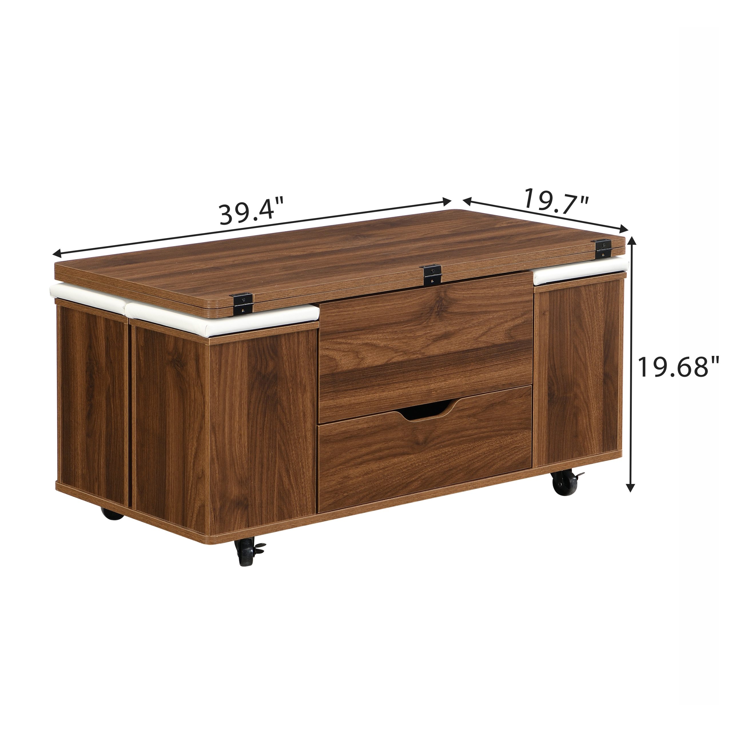 Multi-Functional Lift-Top Coffee Table with Hidden Storage and Stools,Multi-Function Modern Center Table with 4 Stools and Casters,Perfect for Modern Living Spaces-Walnut & White Color - Image 4