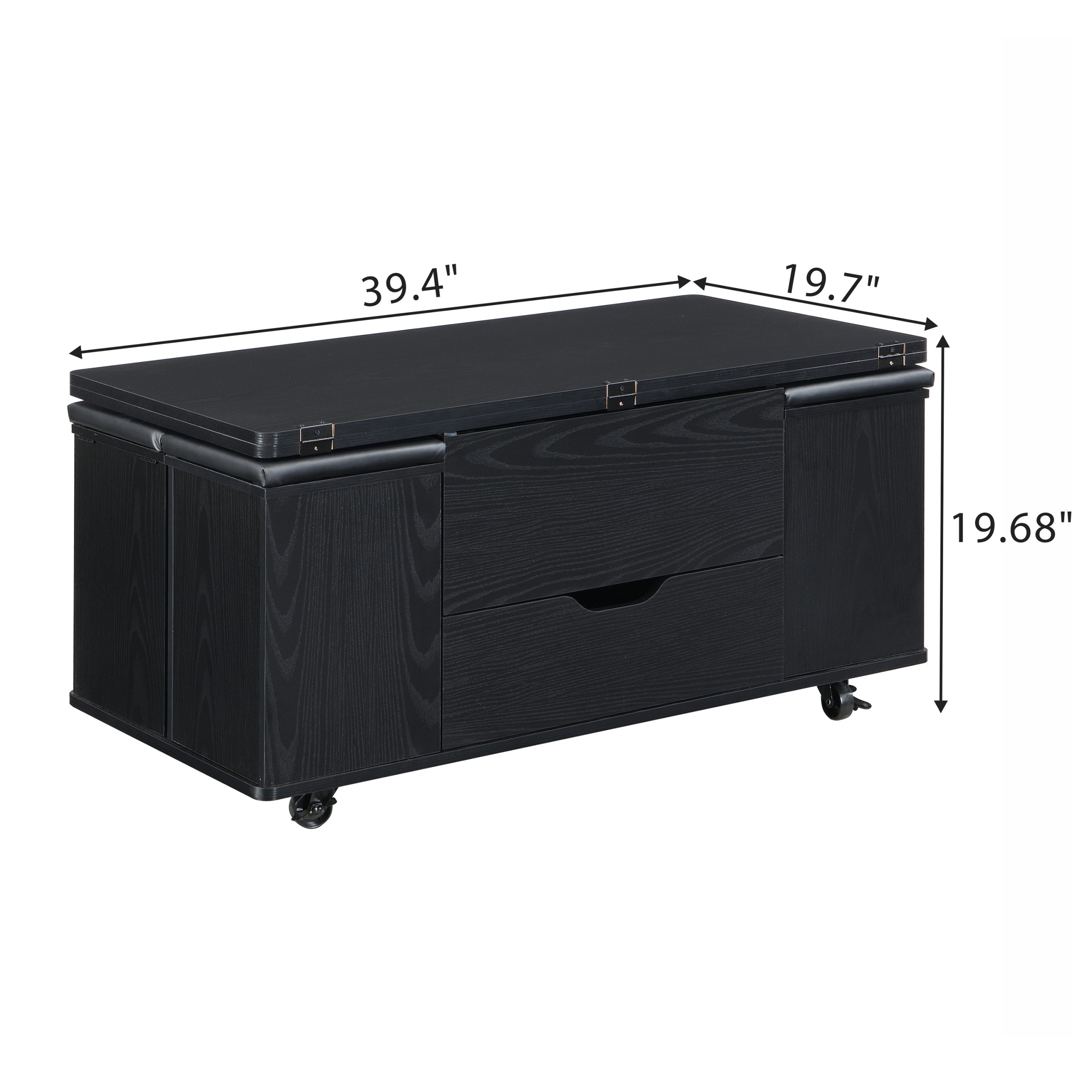 Multi-Functional Lift-Top Coffee Table with Hidden Storage and Stools,Multi-Function Modern Center Table with 4 Stools and Casters,Perfect for Modern Living Spaces-Black Color - Image 4