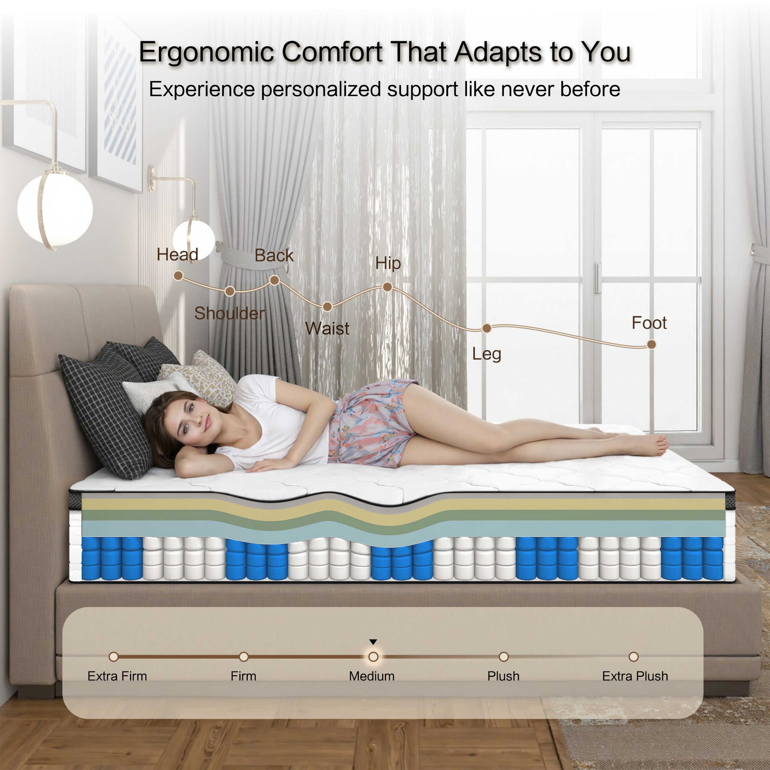 Full Mattress, 12 Inch Full Hybrid Mattress in a Box, Individually Wrapped Pocket Coils Innerspring Mattress, Medium Firm, Pressure Relief & Breathable Comfort, CertiPUR-US, OEKO-TEX - Image 4