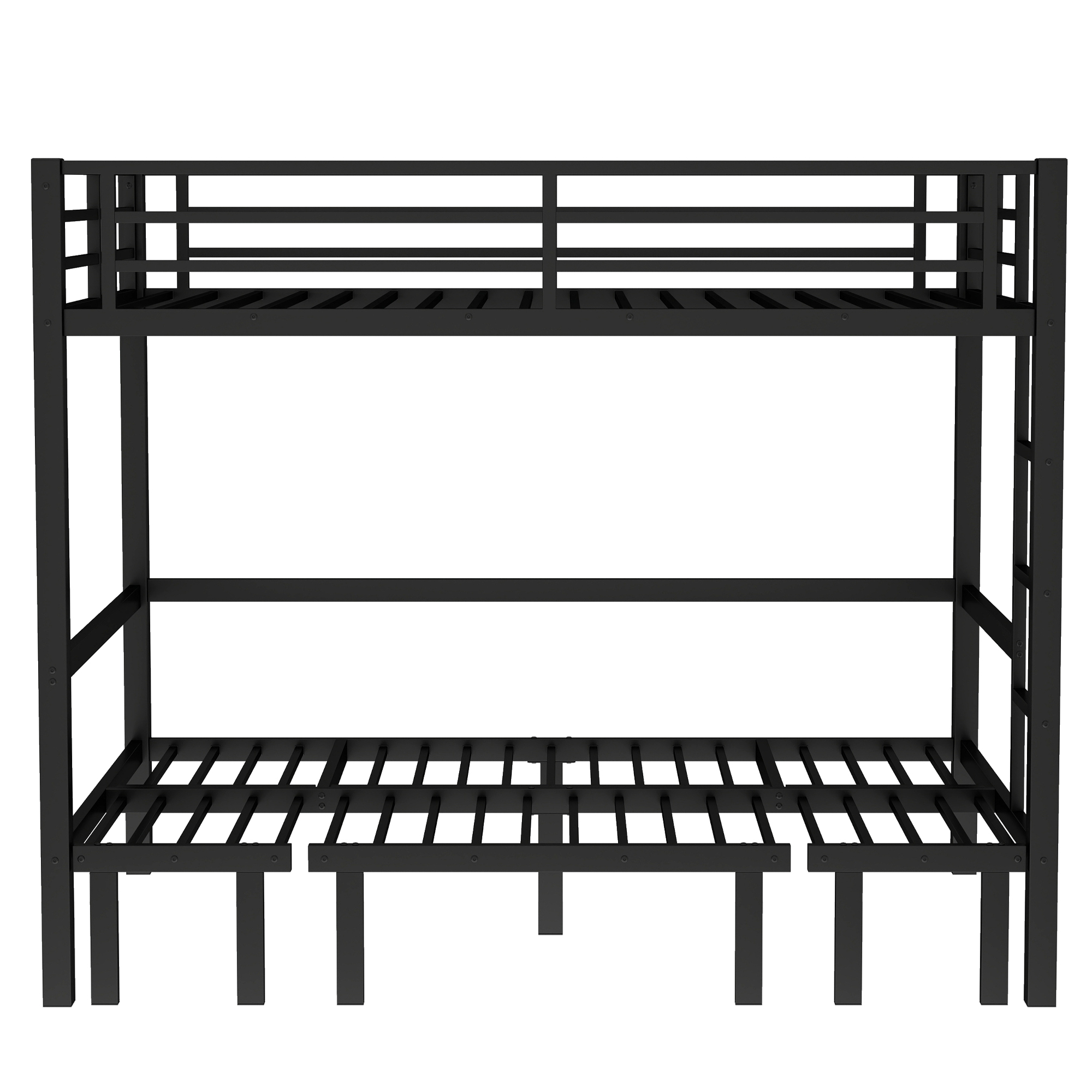 Full over Full size pull-out Metal Bunk Bed, lower bunk can be pulled out in three sections, top bunk equipped with safety rails, black. - Image 5