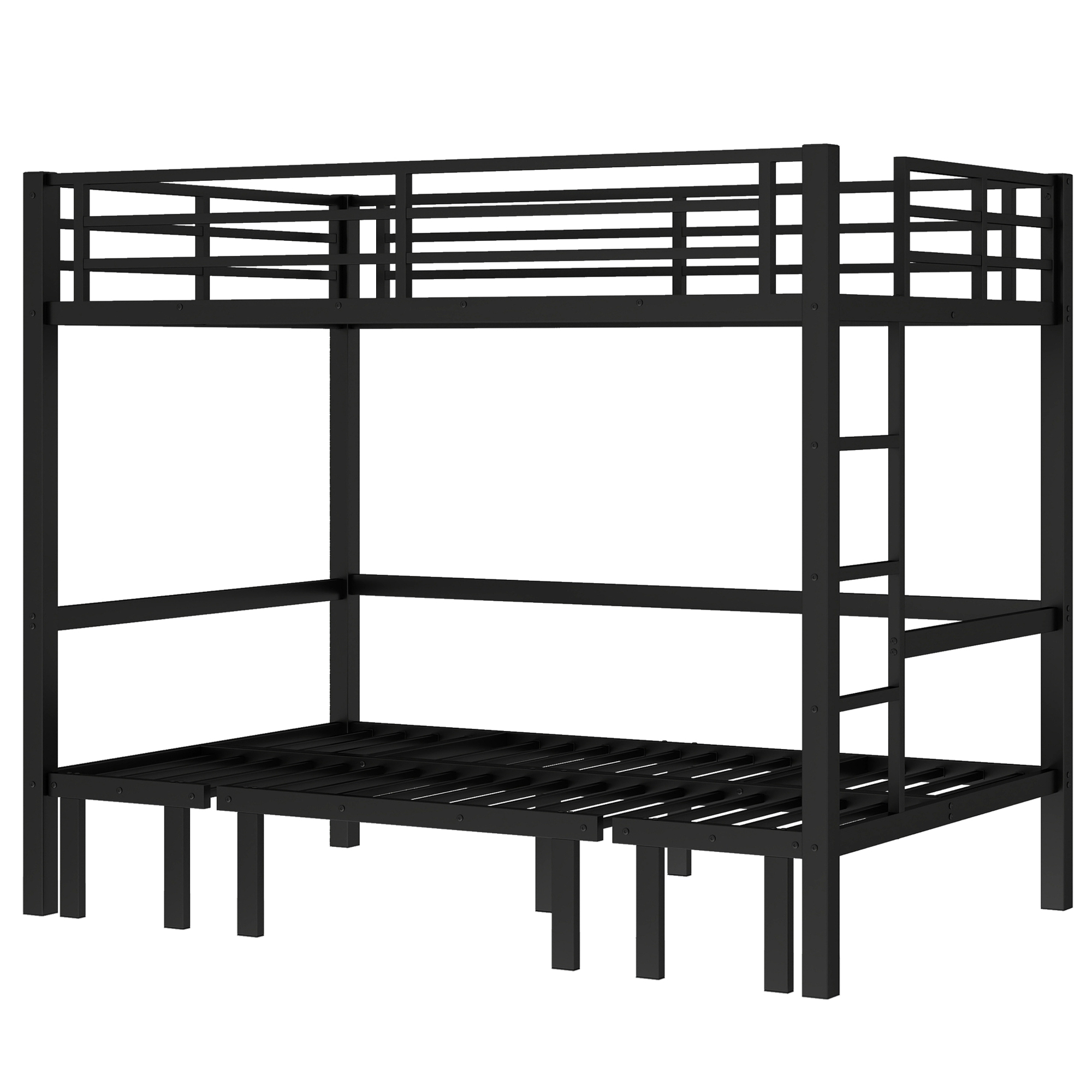 Full over Full size pull-out Metal Bunk Bed, lower bunk can be pulled out in three sections, top bunk equipped with safety rails, black. - Image 6