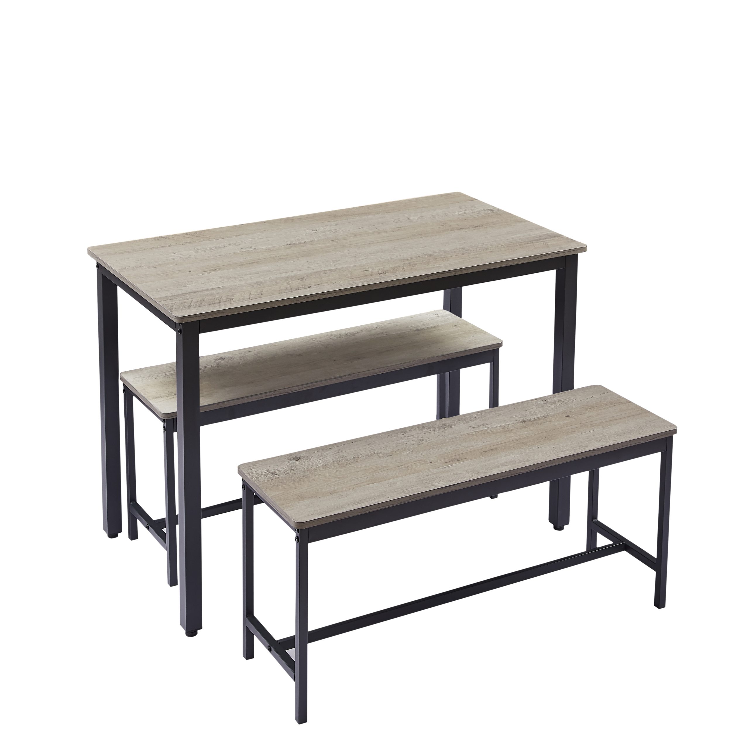 Dining Table Set, Bar Table with 2 Dining Benches, Kitchen Table Counter with Chairs, Industrial for Kitchen Breakfast Table, Living Room, Party Room, Grey and Black,43.3″L x 23.6″W x 29.9″H - Image 4