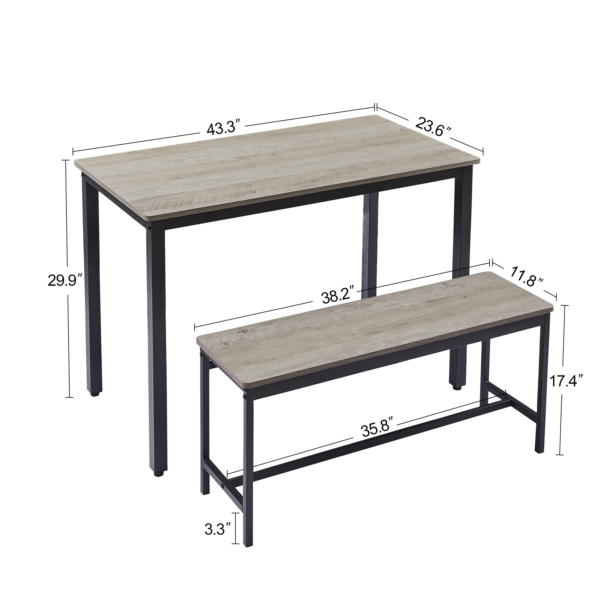 Dining Table Set, Bar Table with 2 Dining Benches, Kitchen Table Counter with Chairs, Industrial for Kitchen Breakfast Table, Living Room, Party Room, Grey and Black,43.3″L x 23.6″W x 29.9″H - Image 5
