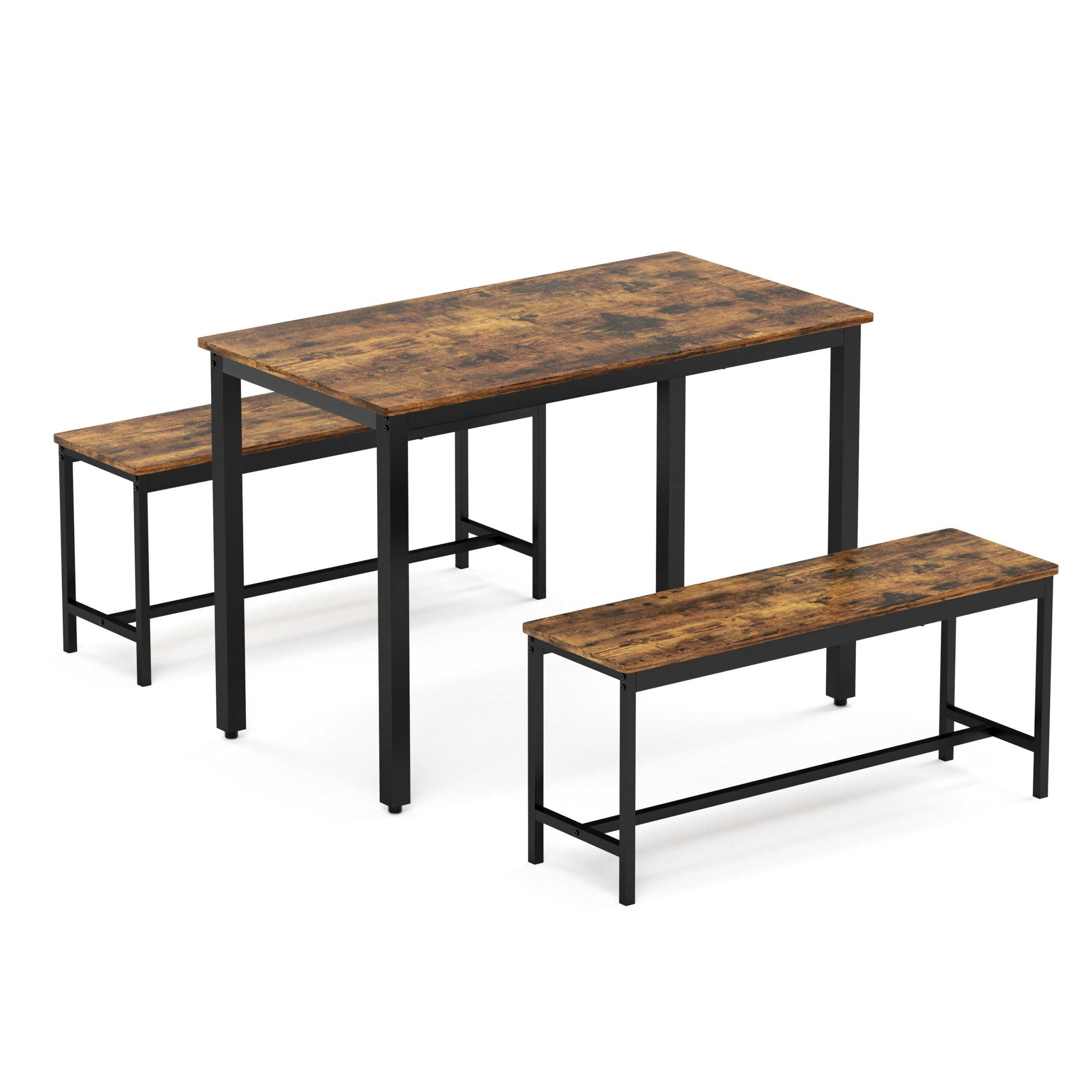 Dining Table Set, Bar Table with 2 Dining Benches, Kitchen Table Counter with Chairs, Industrial for Kitchen Breakfast Table, Living Room, Party Room, Rustic Brown and Black,43.3″L x23.6″W x 29.9″H - Image 5