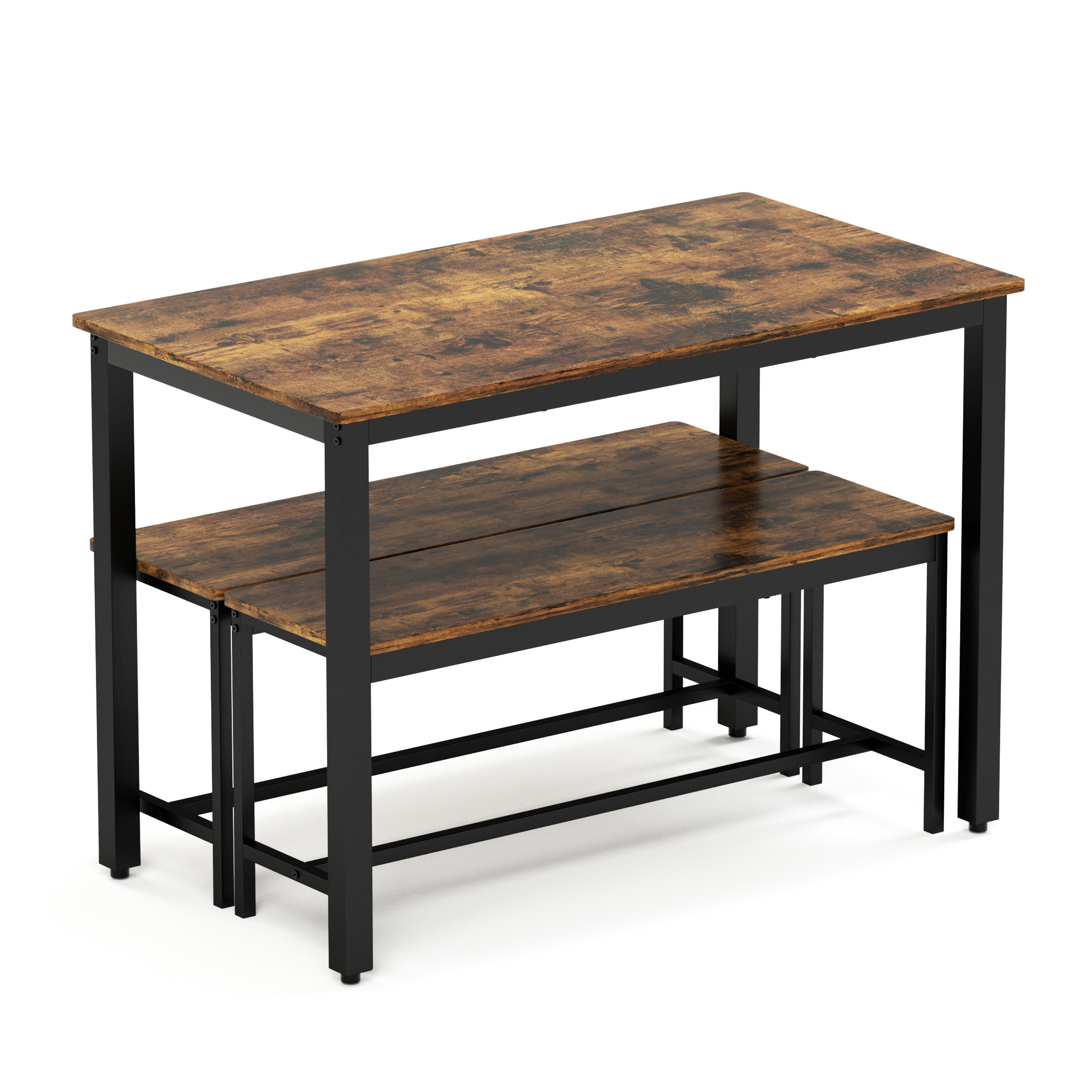Dining Table Set, Bar Table with 2 Dining Benches, Kitchen Table Counter with Chairs, Industrial for Kitchen Breakfast Table, Living Room, Party Room, Rustic Brown and Black,43.3″L x23.6″W x 29.9″H - Image 6