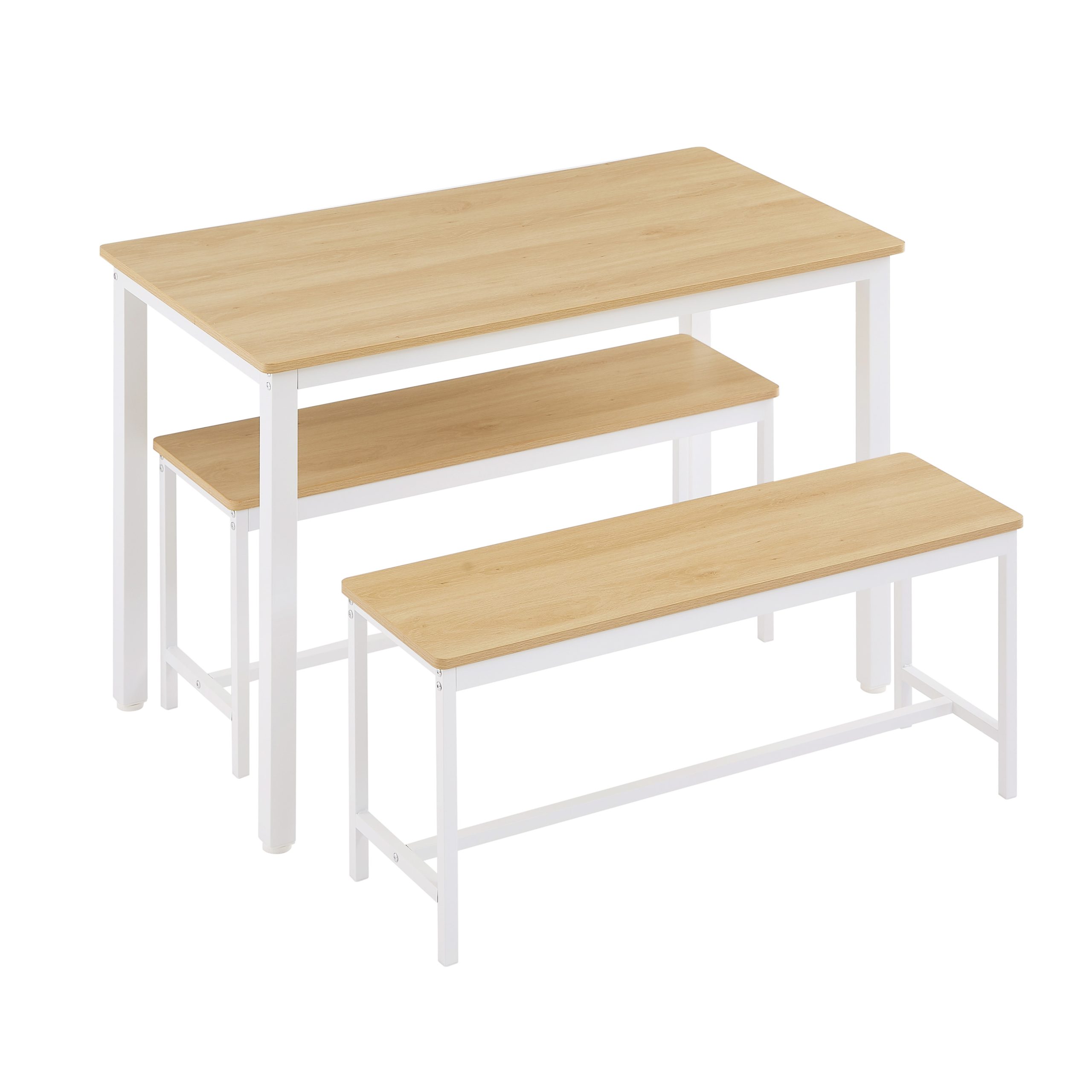 Dining Table Set, Bar Table with 2 Dining Benches, Kitchen Table Counter with Chairs, Industrial for Kitchen Breakfast Table, Living Room, Party Room, Natural and White , 43.3″L x23.6″W x 29.9″H - Image 5